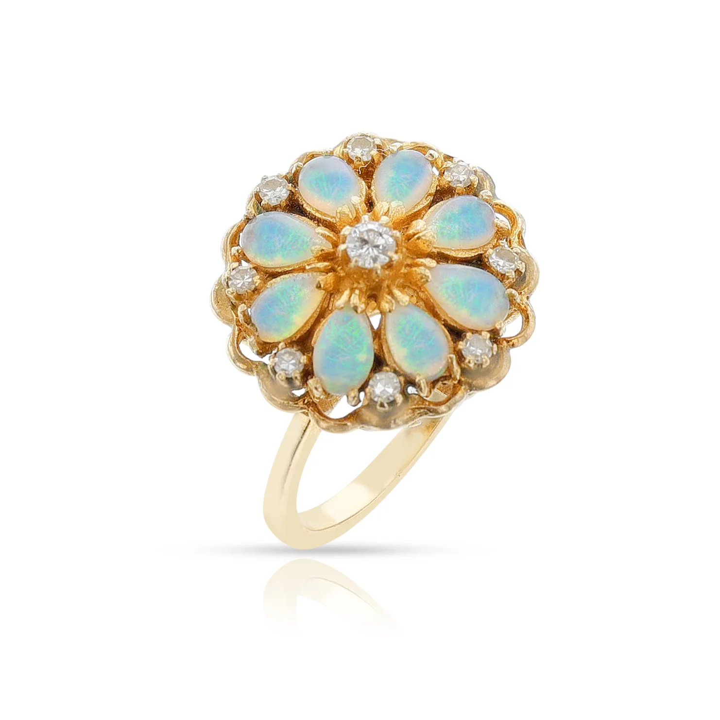 Pear-Shape Opal and Diamond Ring, 14K