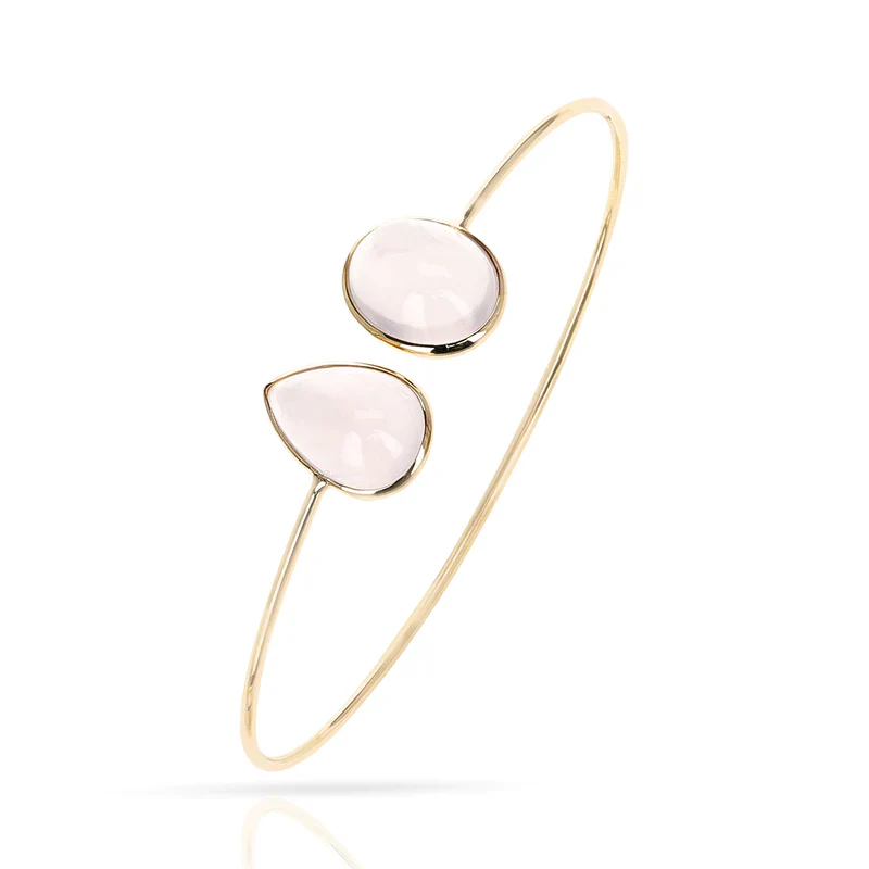 Pear and Oval Shape Rainbow Opal Bangle, 18k
