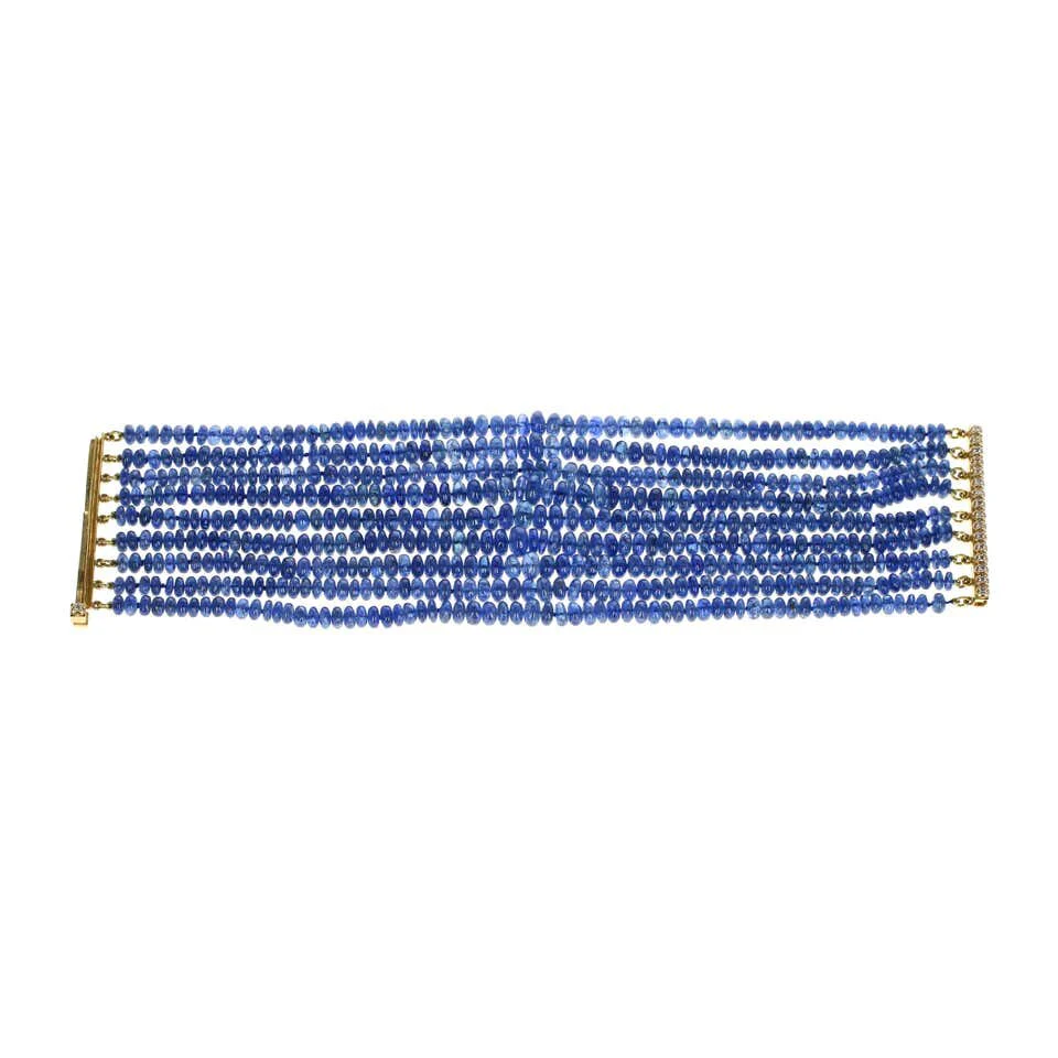 Natural No Heat Burmese Sapphire Beads and Diamond Yellow Gold Bracelet