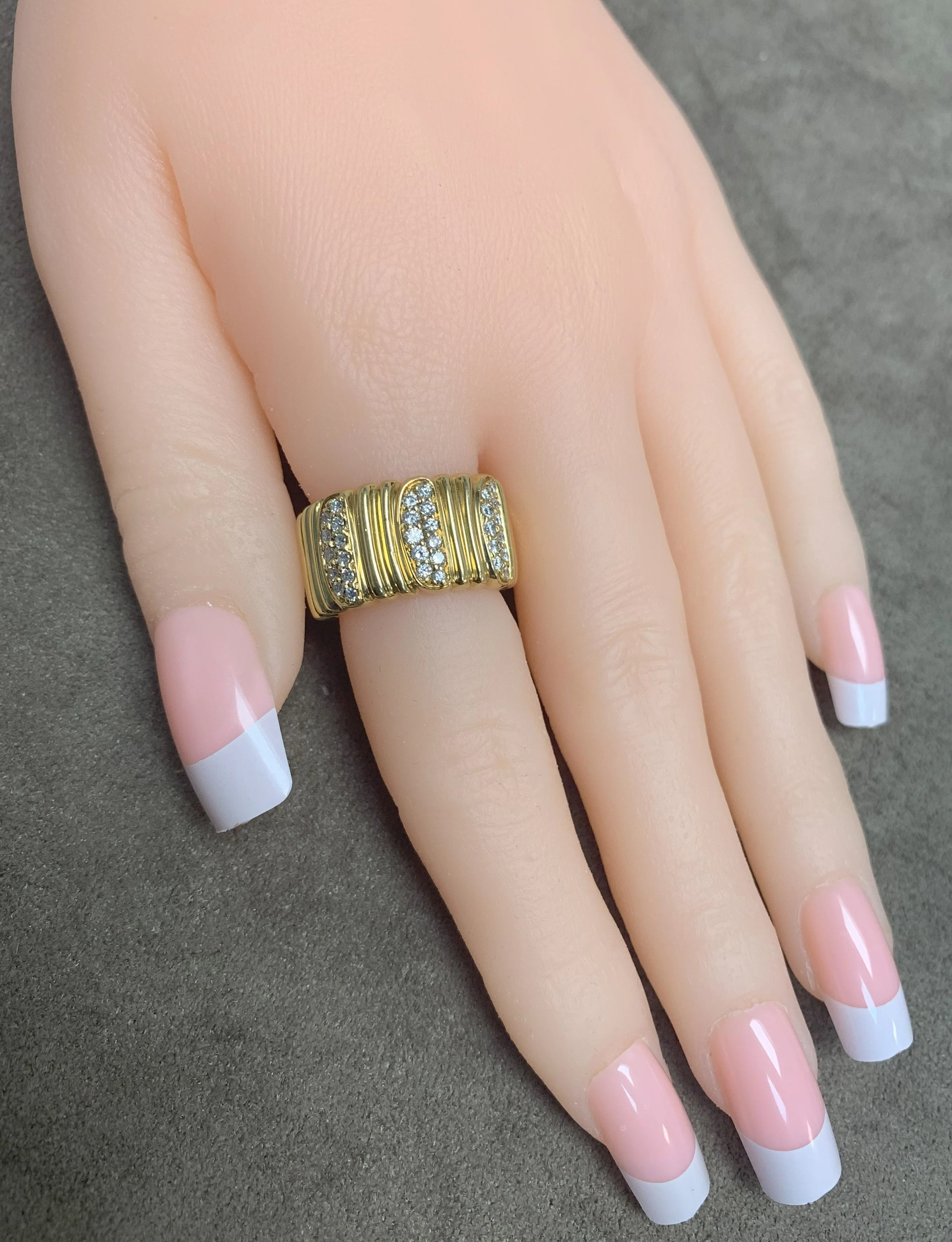 Cartier Textured 18 Karat Yellow Gold and Diamond Band Ring