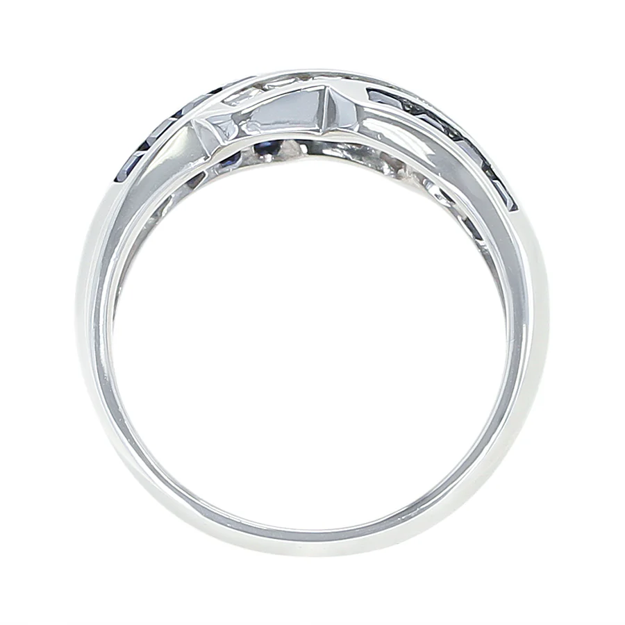 Five Row Linear Patterned Invisibly Set Sapphire and Diamond Ring, Platinum
