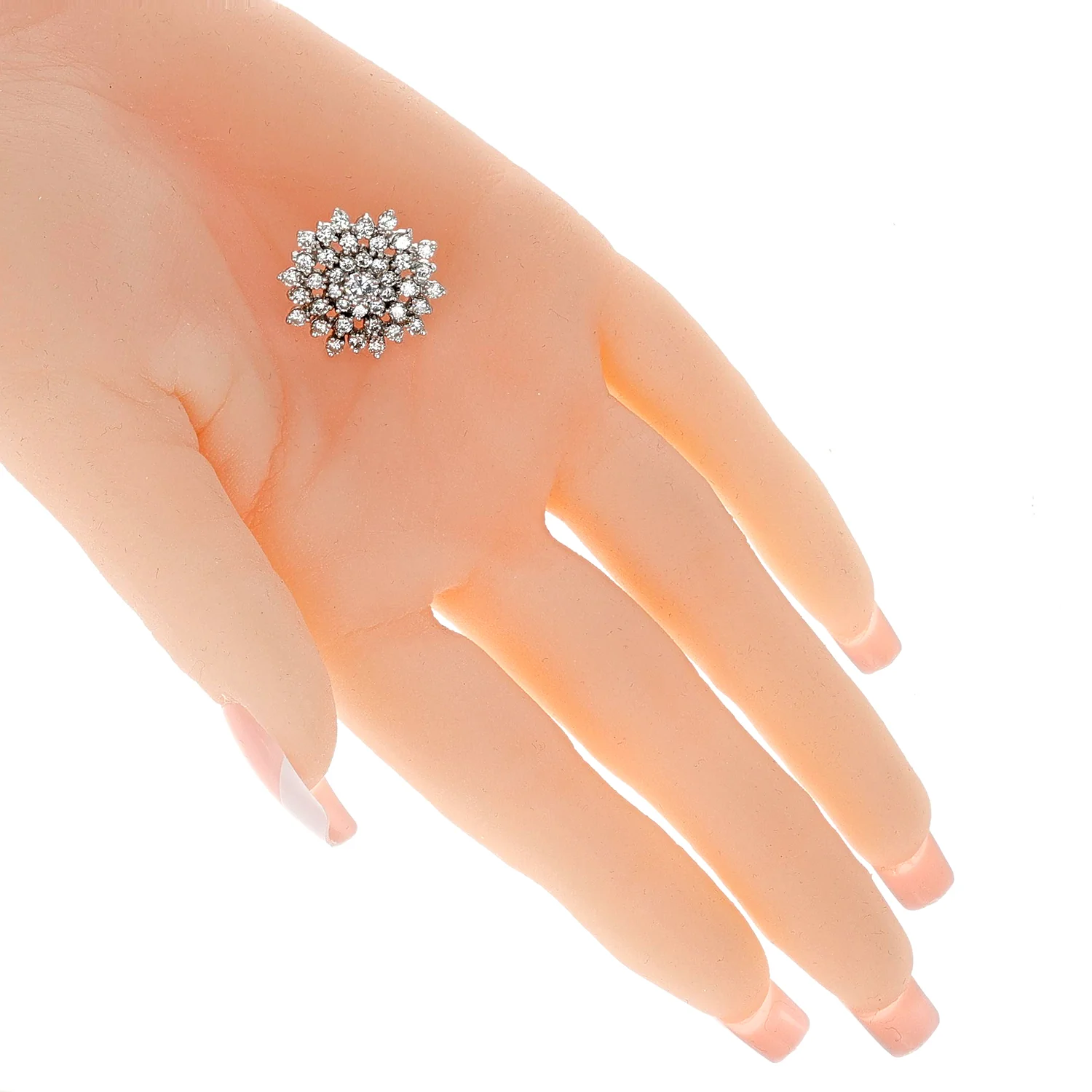 Snowflake Floral Diamond Earrings, 14 Karat White Gold