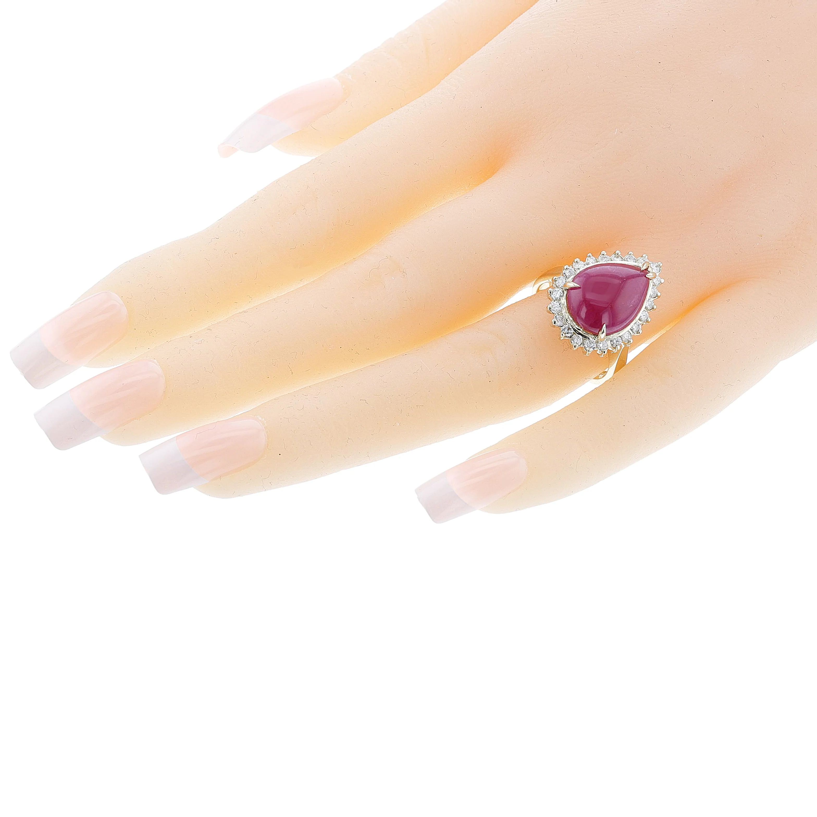 Pear Ruby Cabochon and Diamond Ring, 14k