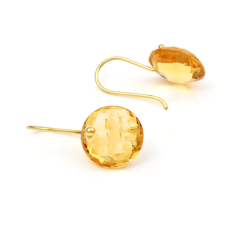 Amethyst Round Shape Dangling Earrings made in 18 Karat Yellow Gold.