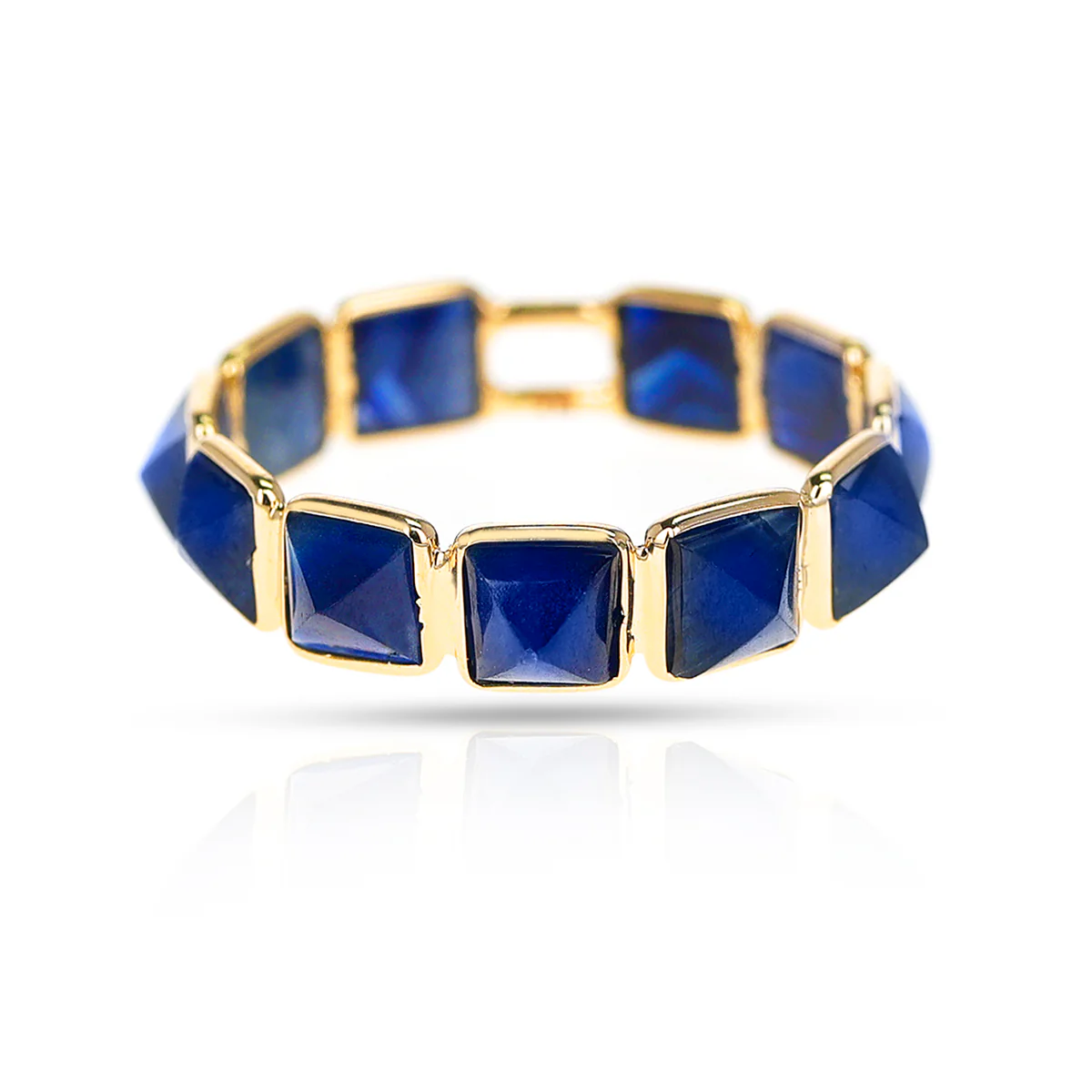 Blue Sapphire Pyramid Cabochon Ring Band, 18k Yellow Gold