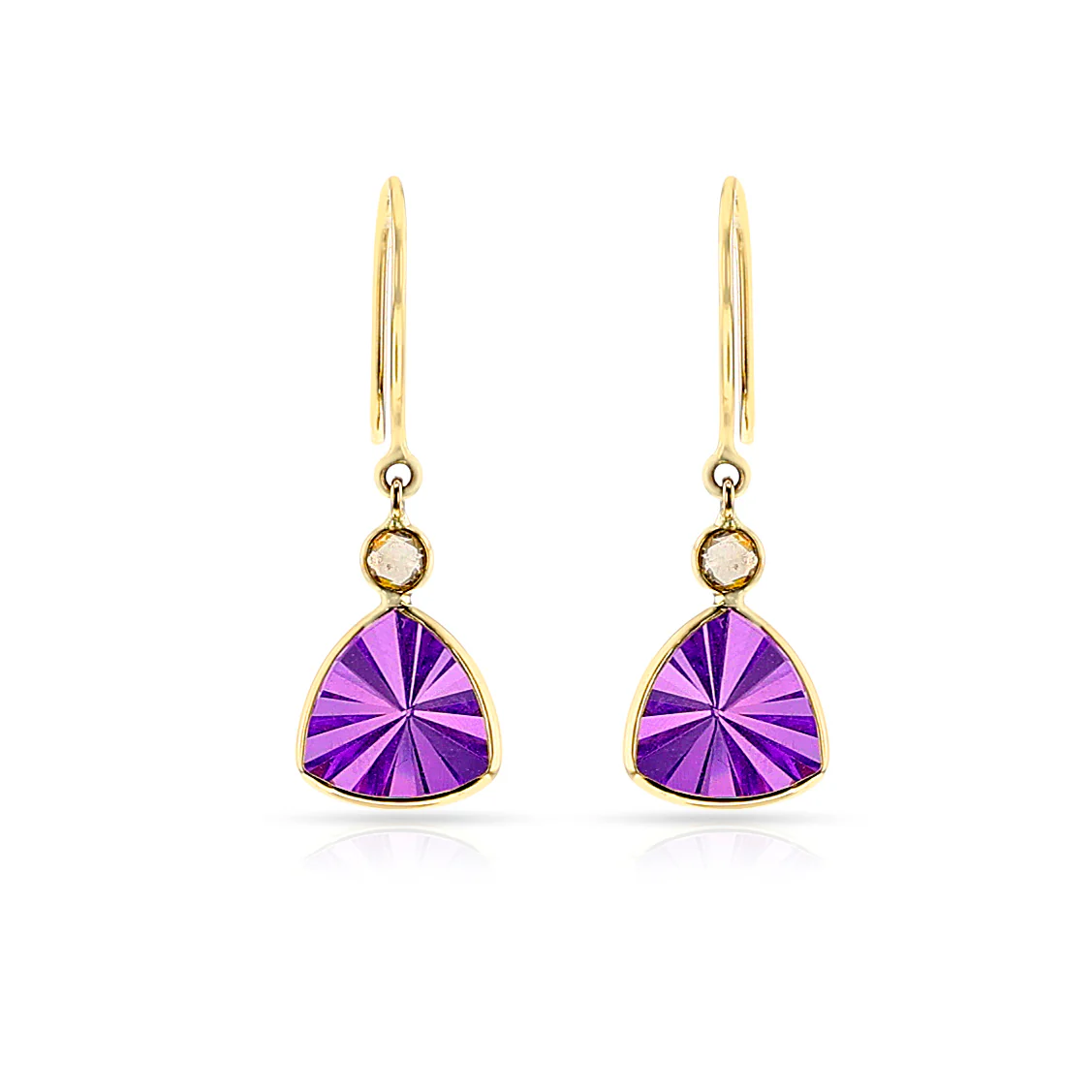 Triangular Amethyst and Diamond Rose Cut Hoop Earrings, 18k