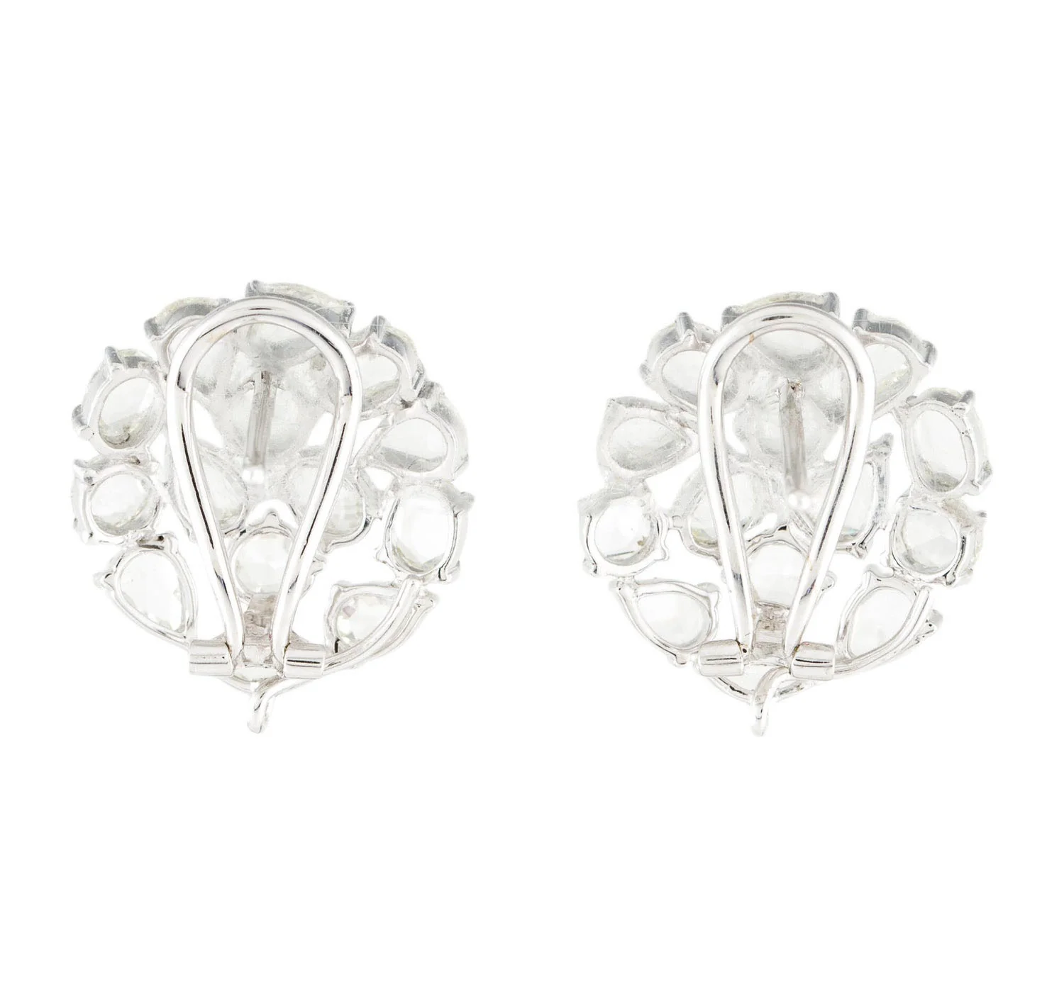 Diamond Rose Cut Round Earrings, 18 Karat White Gold