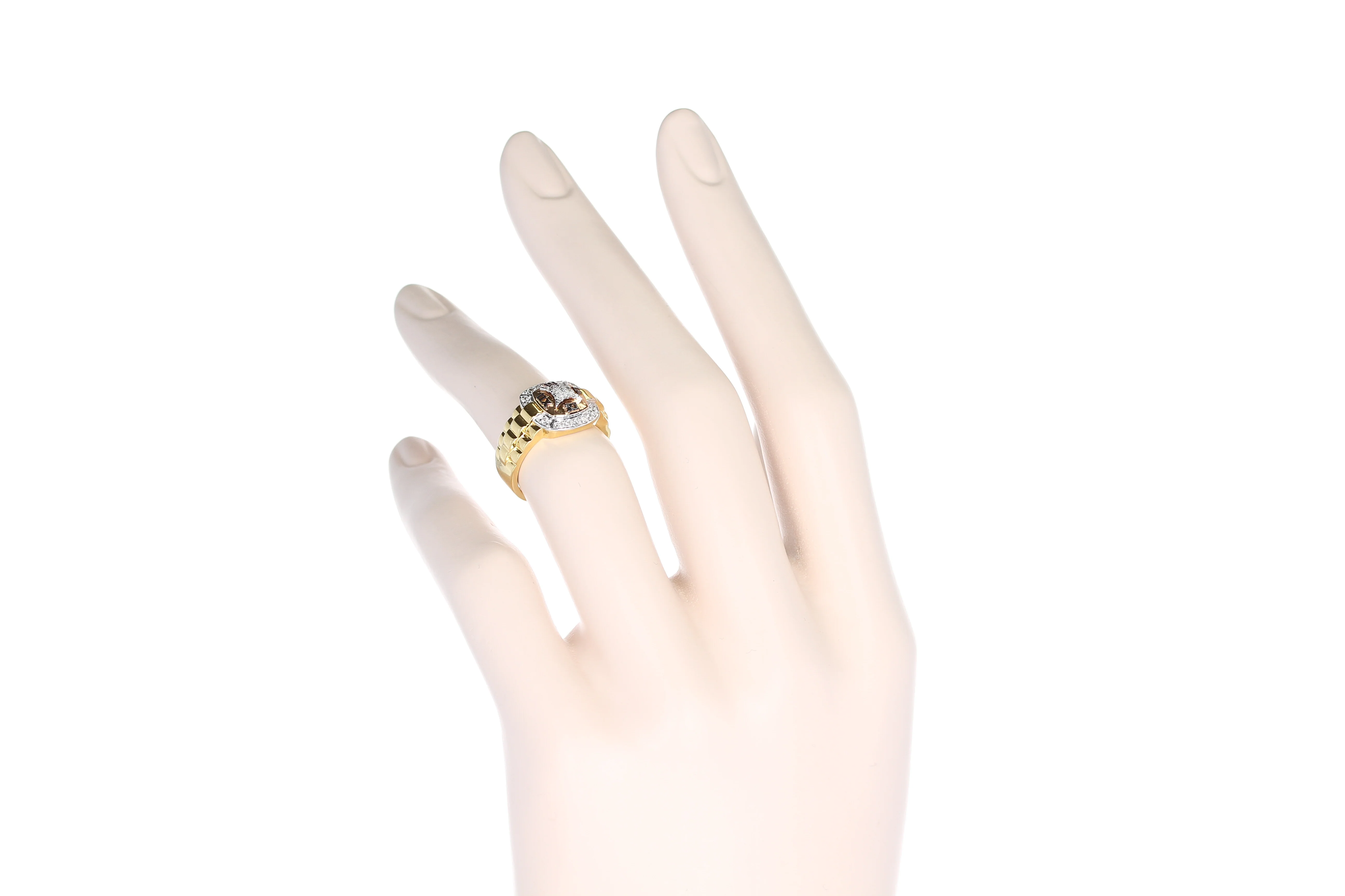 Diamond and Watch Band Style Ring, 14K Yellow and Rose Gold