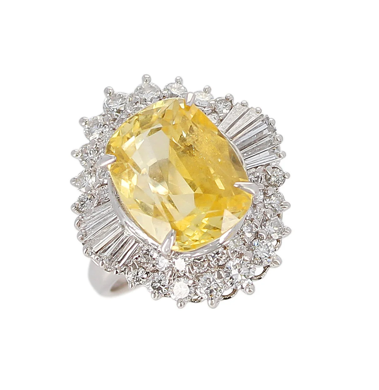 GIA Certified 8.18 ct. No Heat Ceylon Yellow Sapphire Cocktail Ring with Diamonds, Platinum