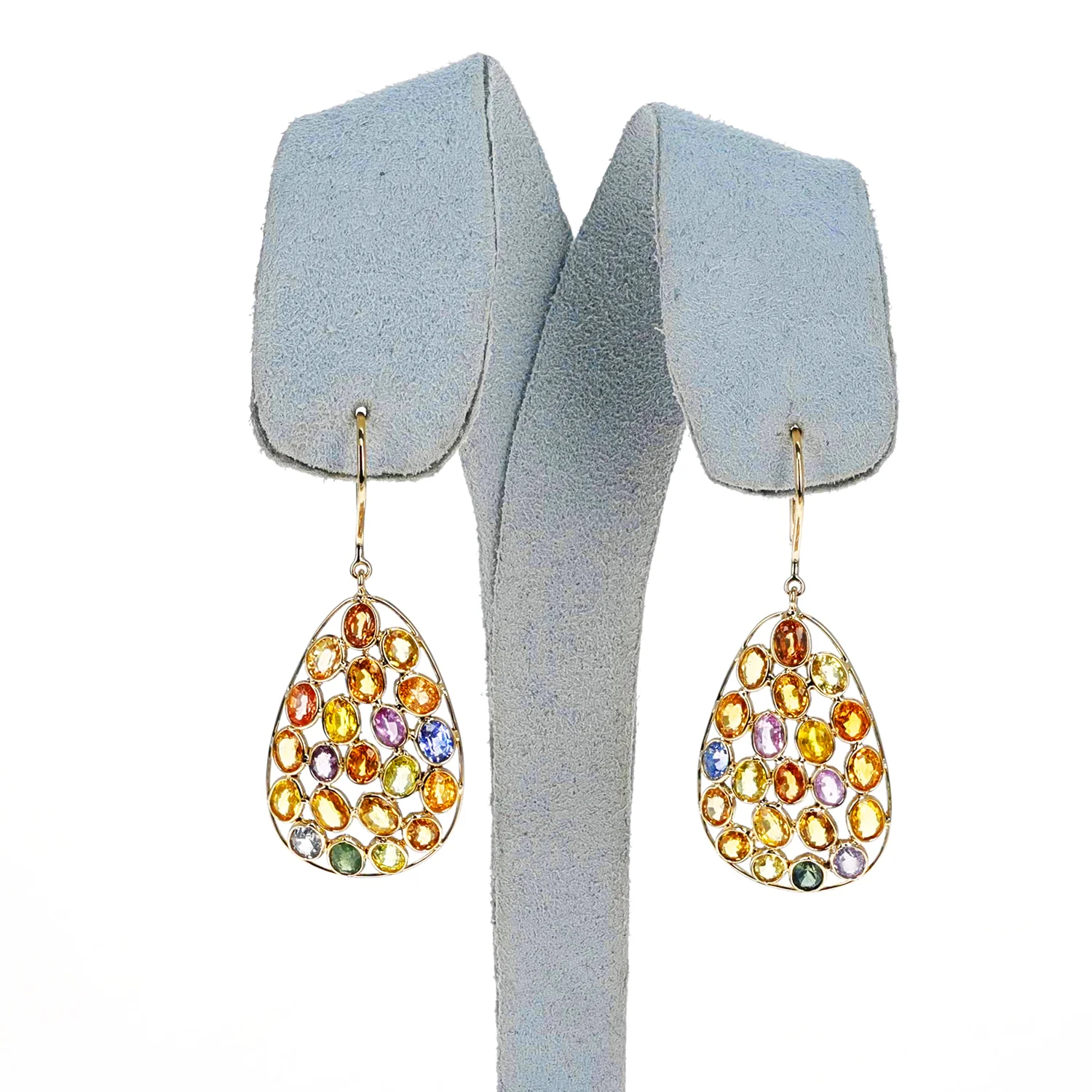 Multi Sapphire Bezel-Set Cocktail Earrings,18k Yellow Gold