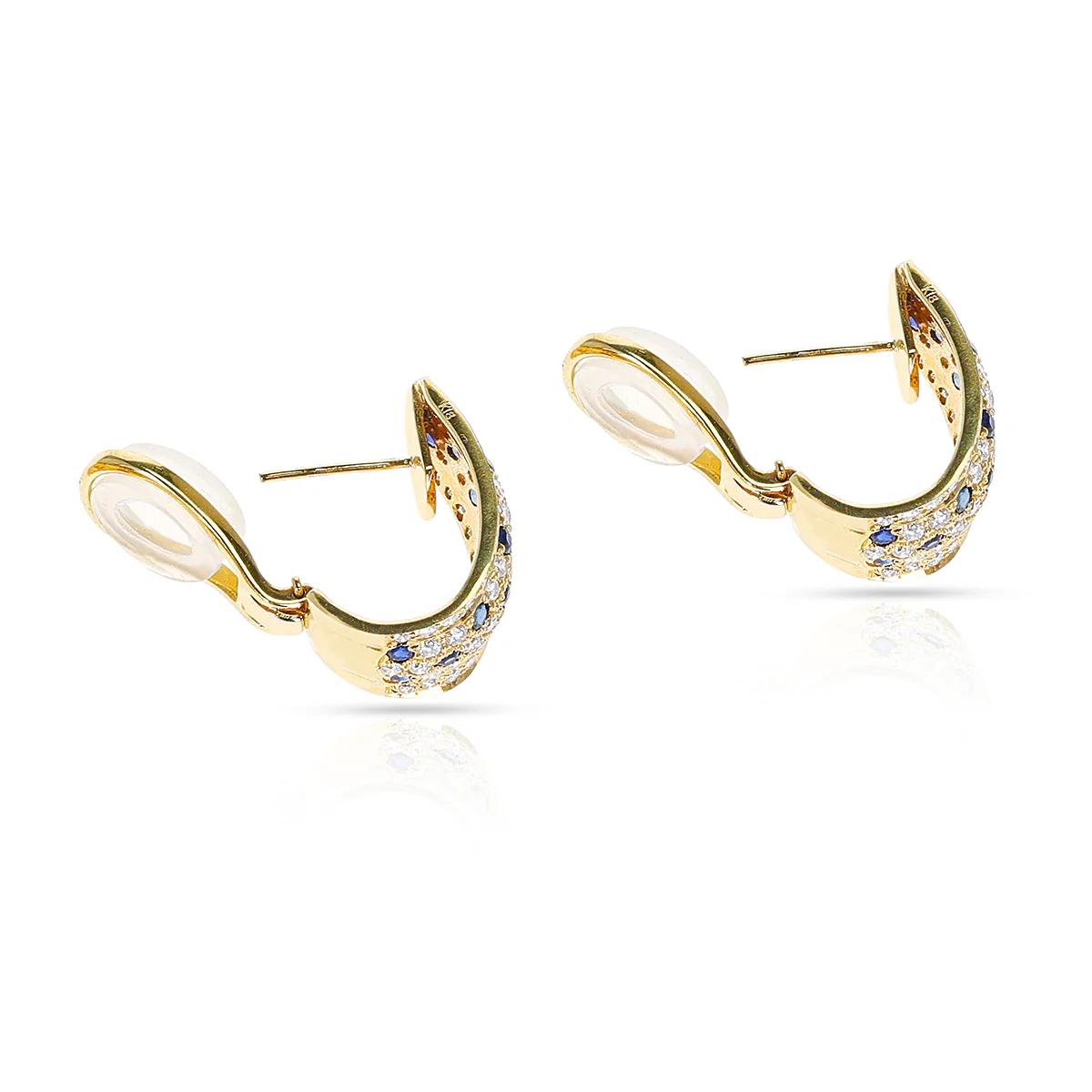 Half-Hoop Diamond and Sapphire Earrings, 18K