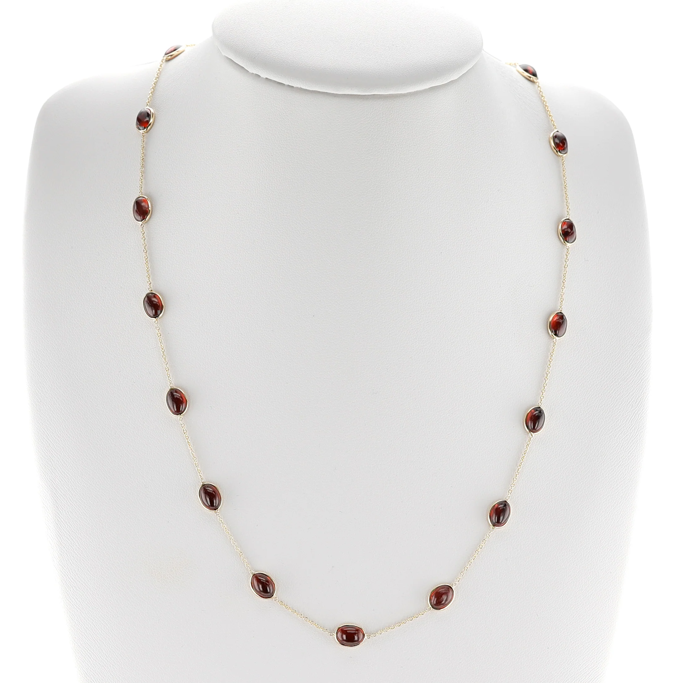 Oval Garnet Cabochon Necklace, 18K