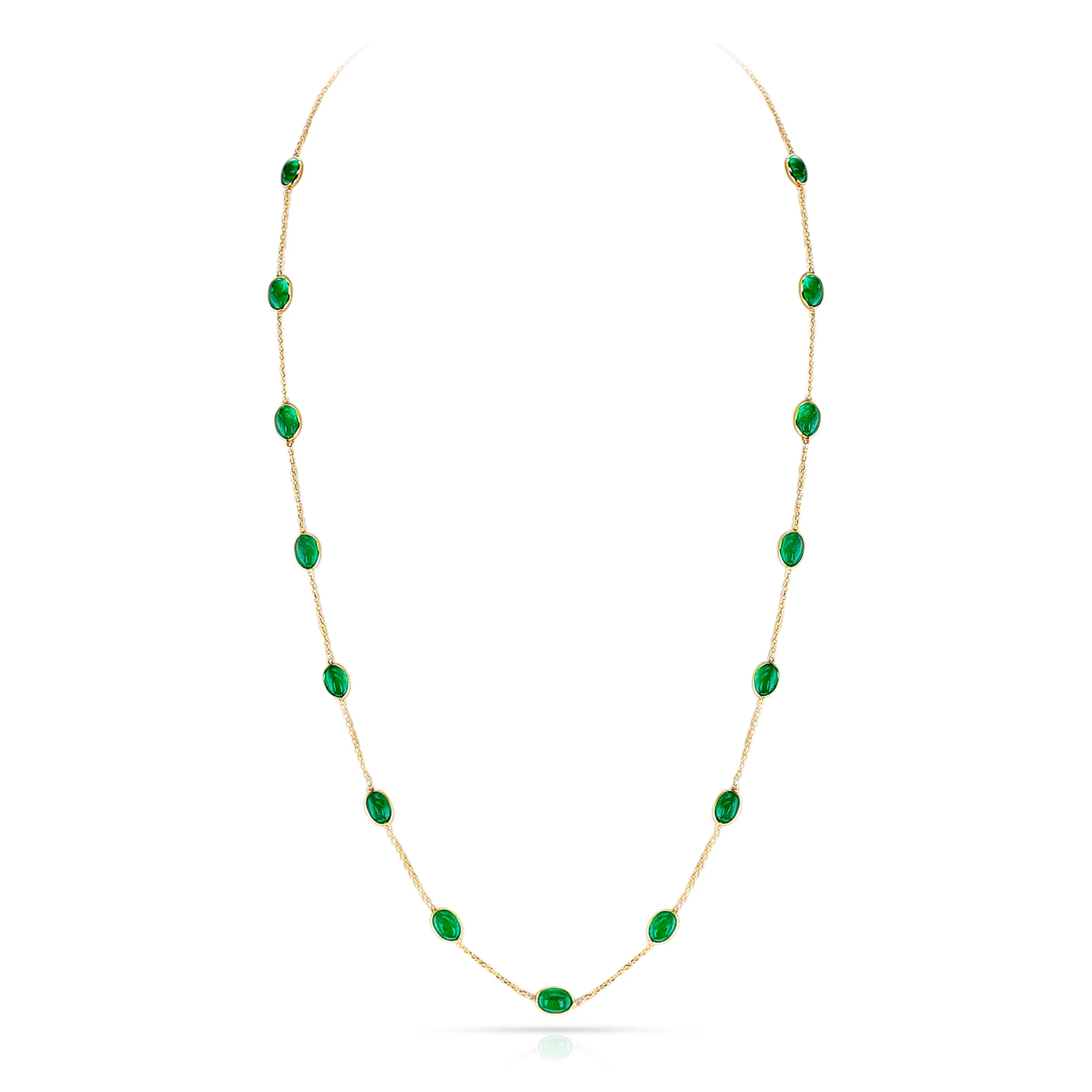 Emerald Oval Cabochon Necklace, 18k