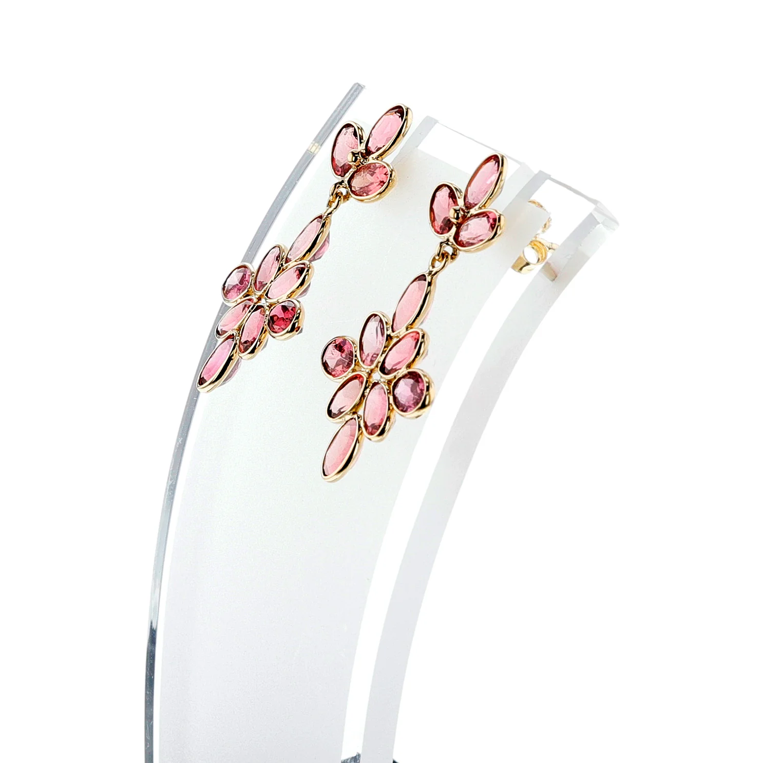 Pink Tourmaline Cocktail Dangling Earrings, 18k