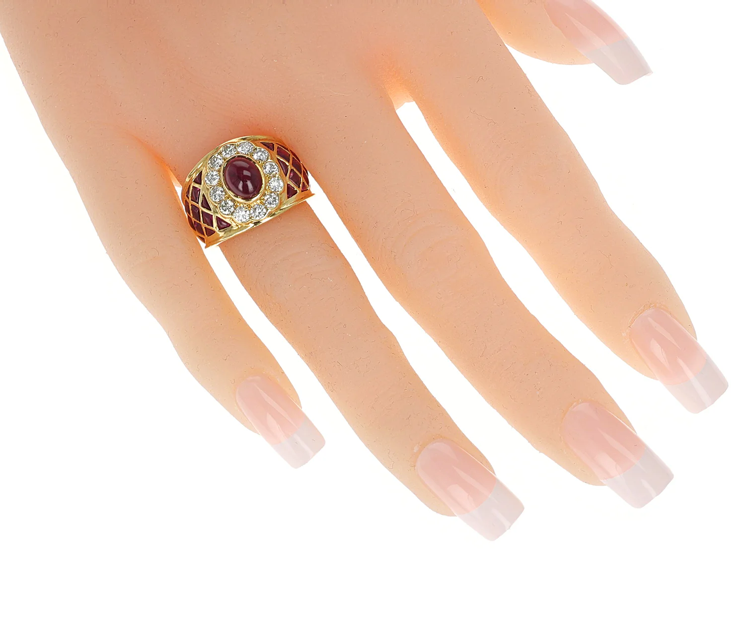 Ruby Cabochon Cocktail Ring with Rubies and Diamonds, 18k