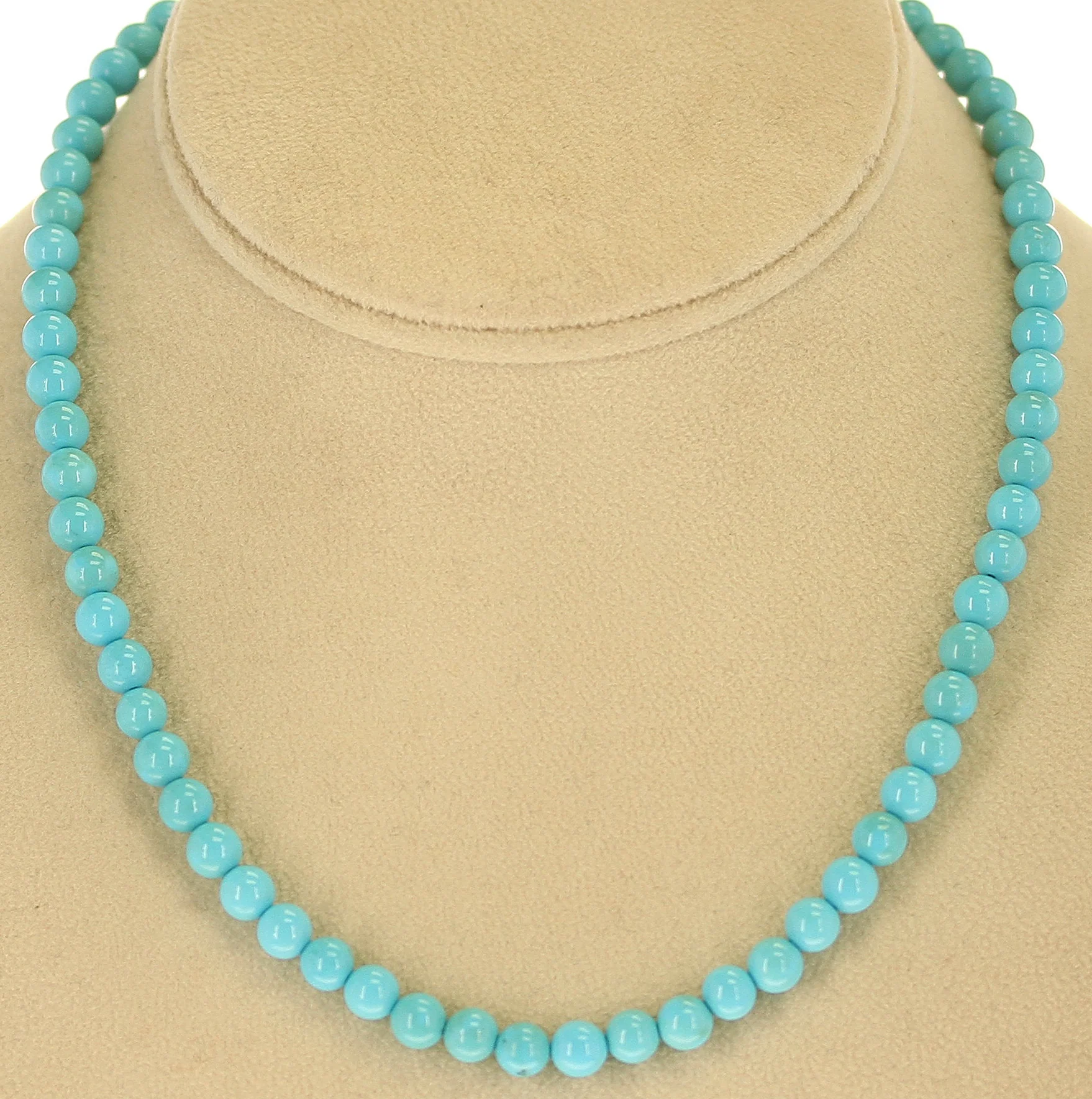 Genuine 6MM Round Turquoise Beads, 14K Yellow