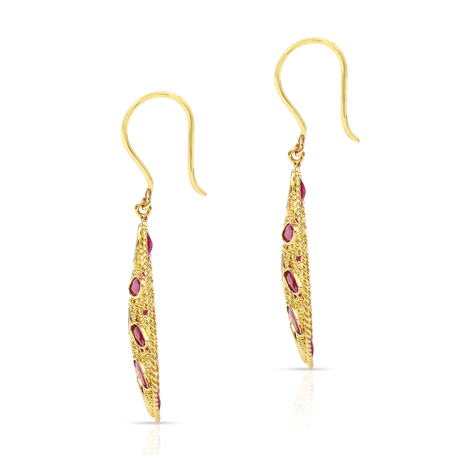 Ruby Bezel-Set Pear Shape Goldwork Earrings