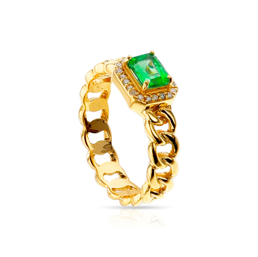 Emerald and Diamond Rope Style Band Ring, 14k