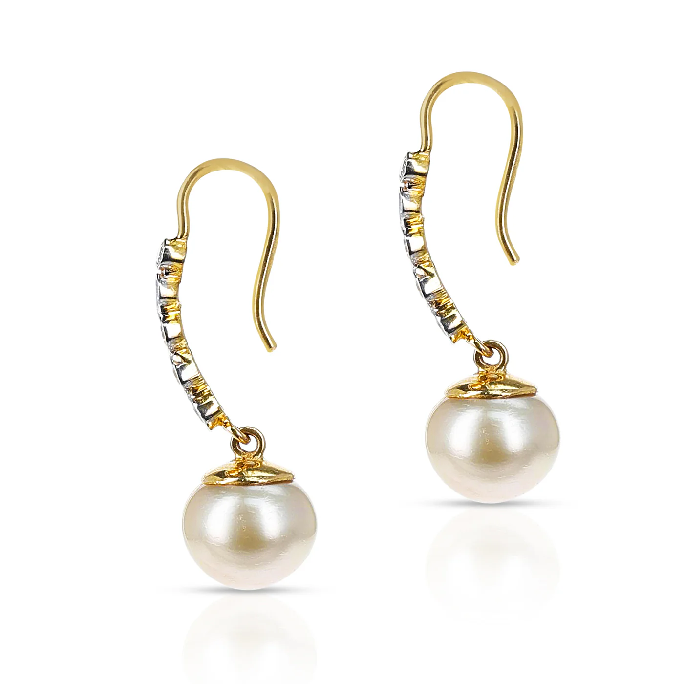 16.06 ct. South Sea Pearl Dangling Earrings with 0.43 ct. Diamonds, 14K