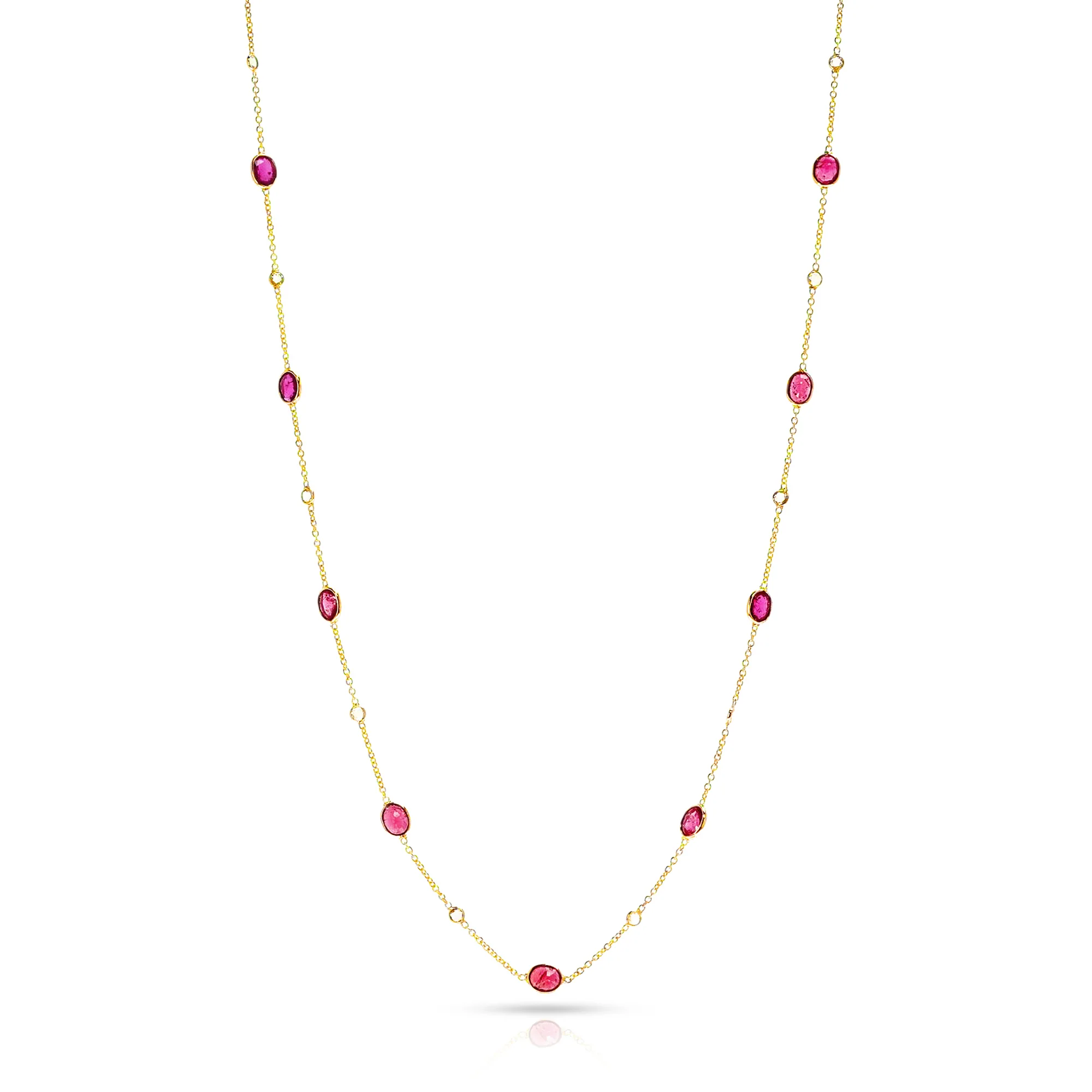 Gemstone Necklace with Diamond Rose Cuts, 18 Karat Gold