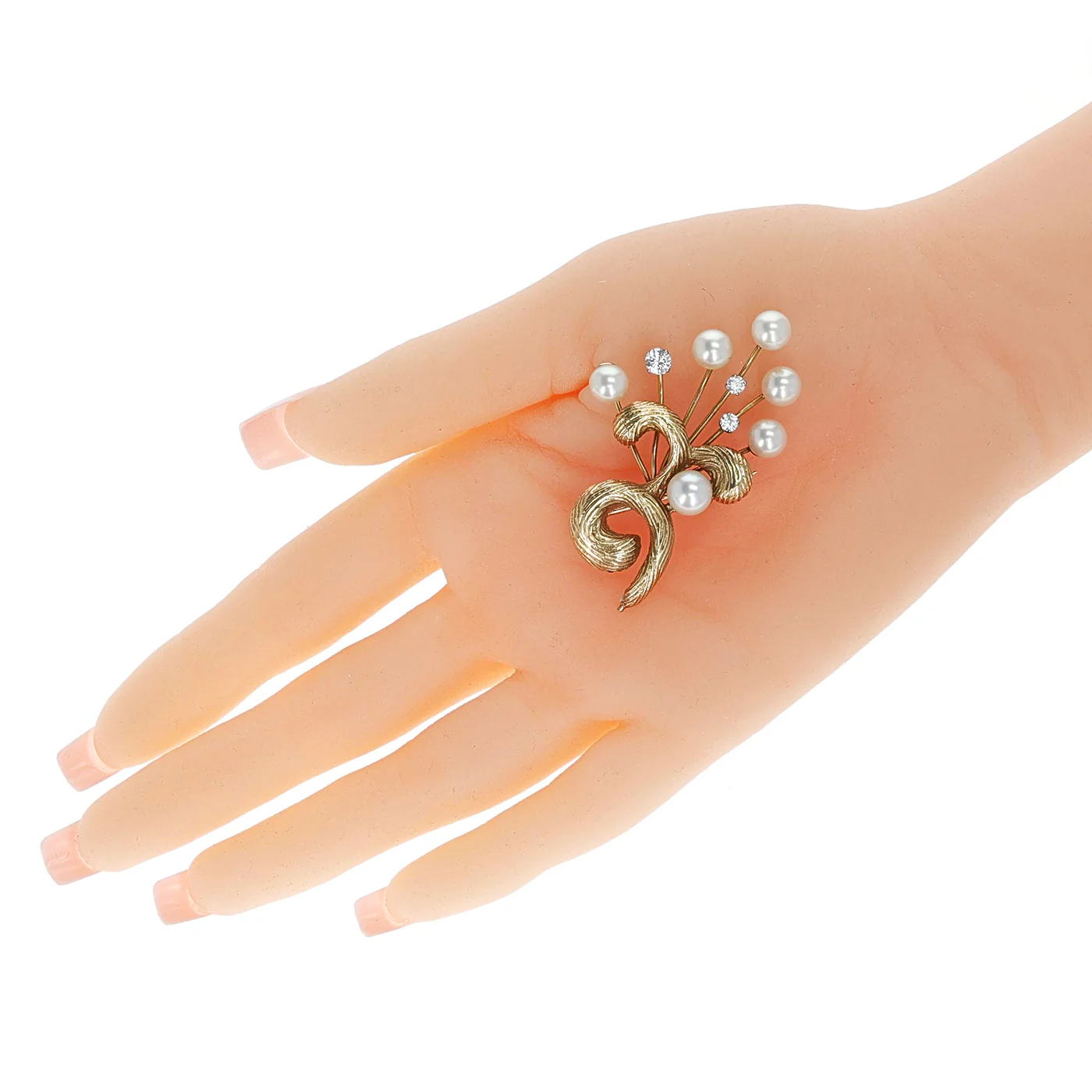 Cultured Pearl and Yellow Gold with Diamond Brooch