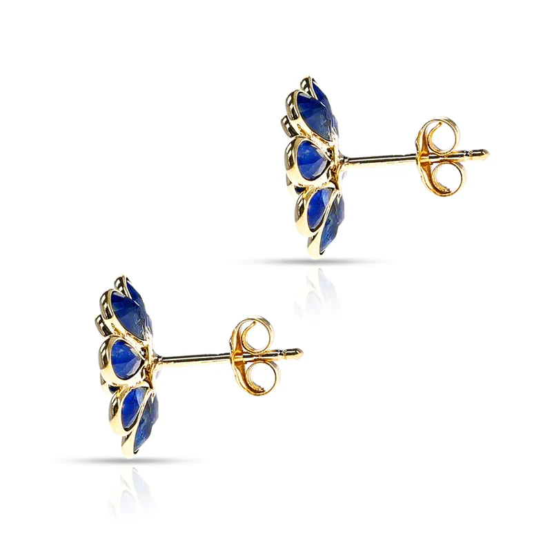 Multi Sapphire Pear Shape Bezel Set Floral Earrings made in 18 Karat Yellow Gold.