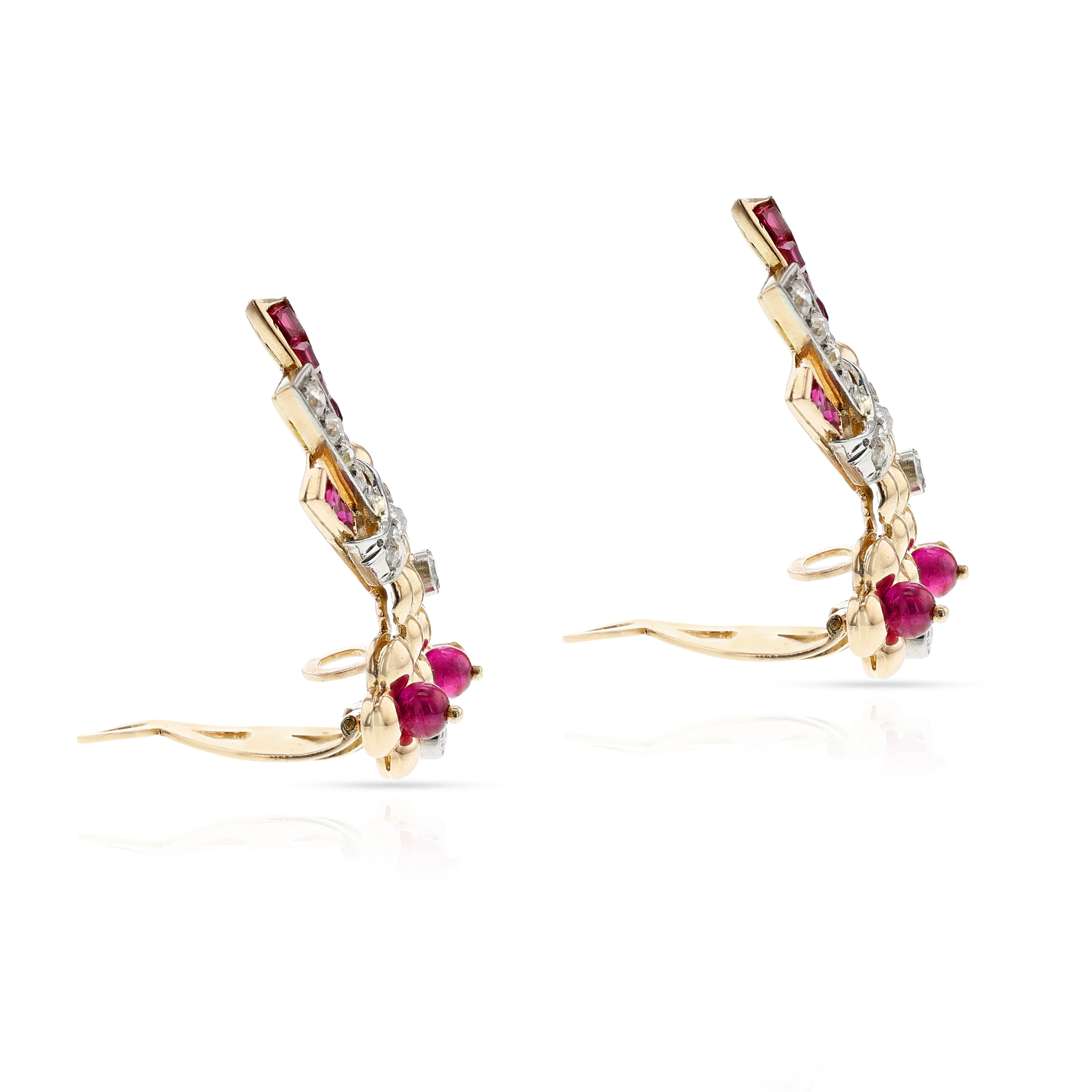 Ruby and Diamond 14K Yellow & Palladium Bouquet Earrings