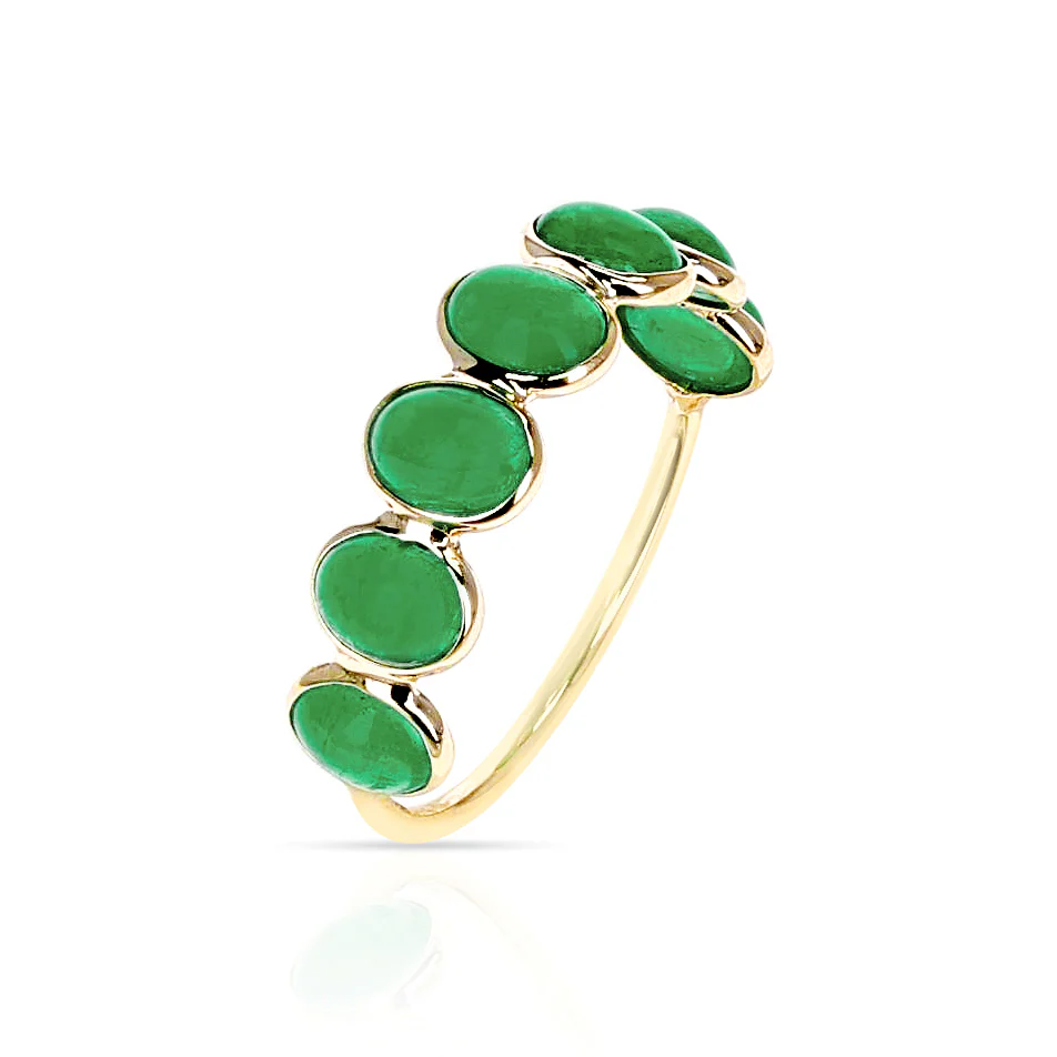 Oval 7 Emerald Cabochon Band, 18K Yellow Gold
