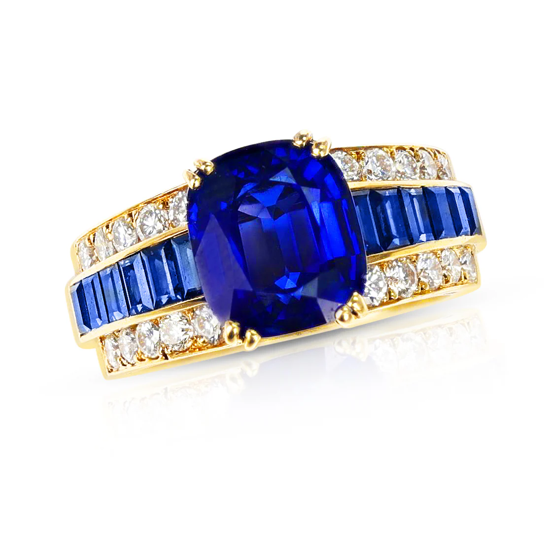 Van Cleef & Arpels Cushion-Cut Sapphire with Sapphire & Diamonds Engagement Ring
