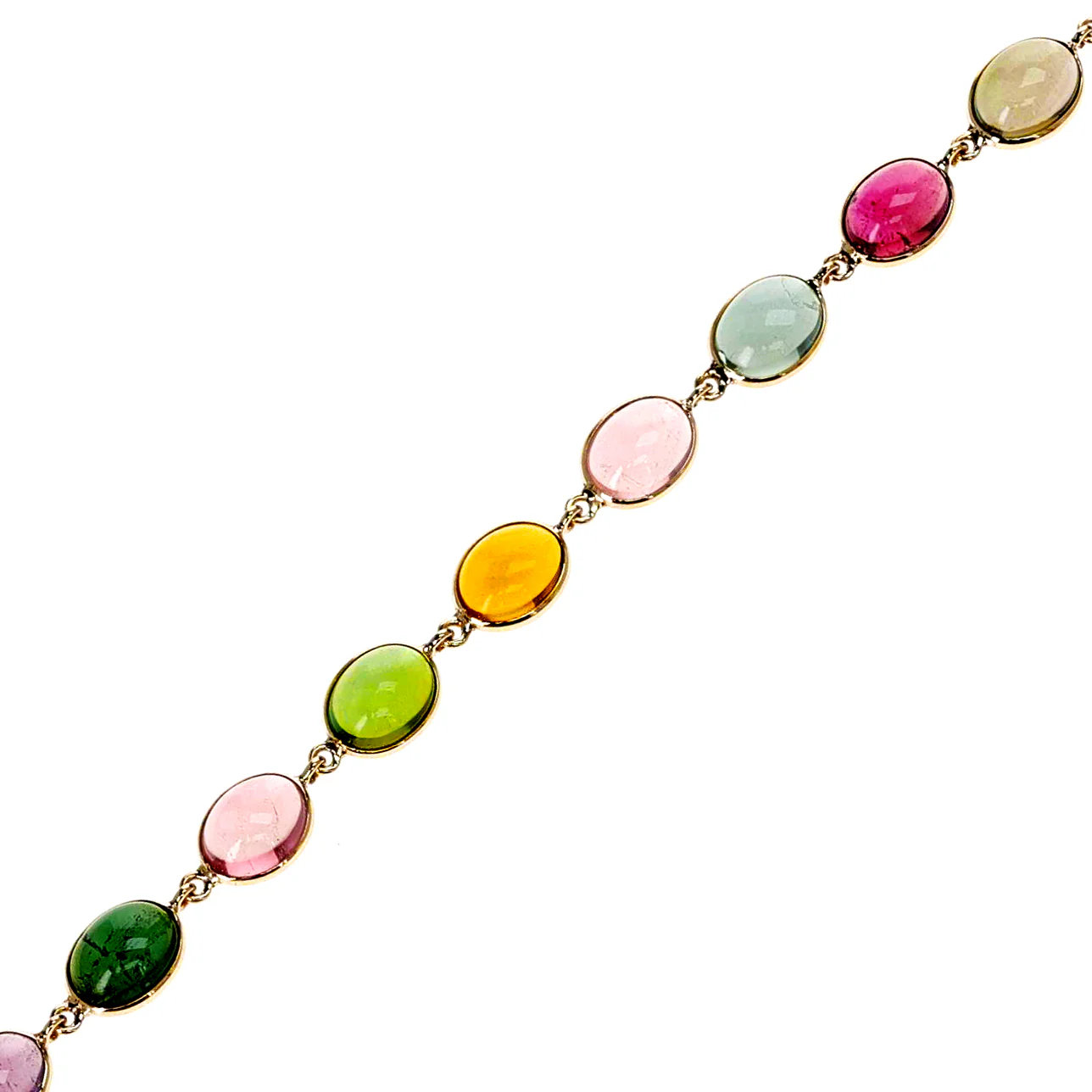 Oval Multi Color Tourmaline Cabochon, 18k Yellow Gold Bracelet