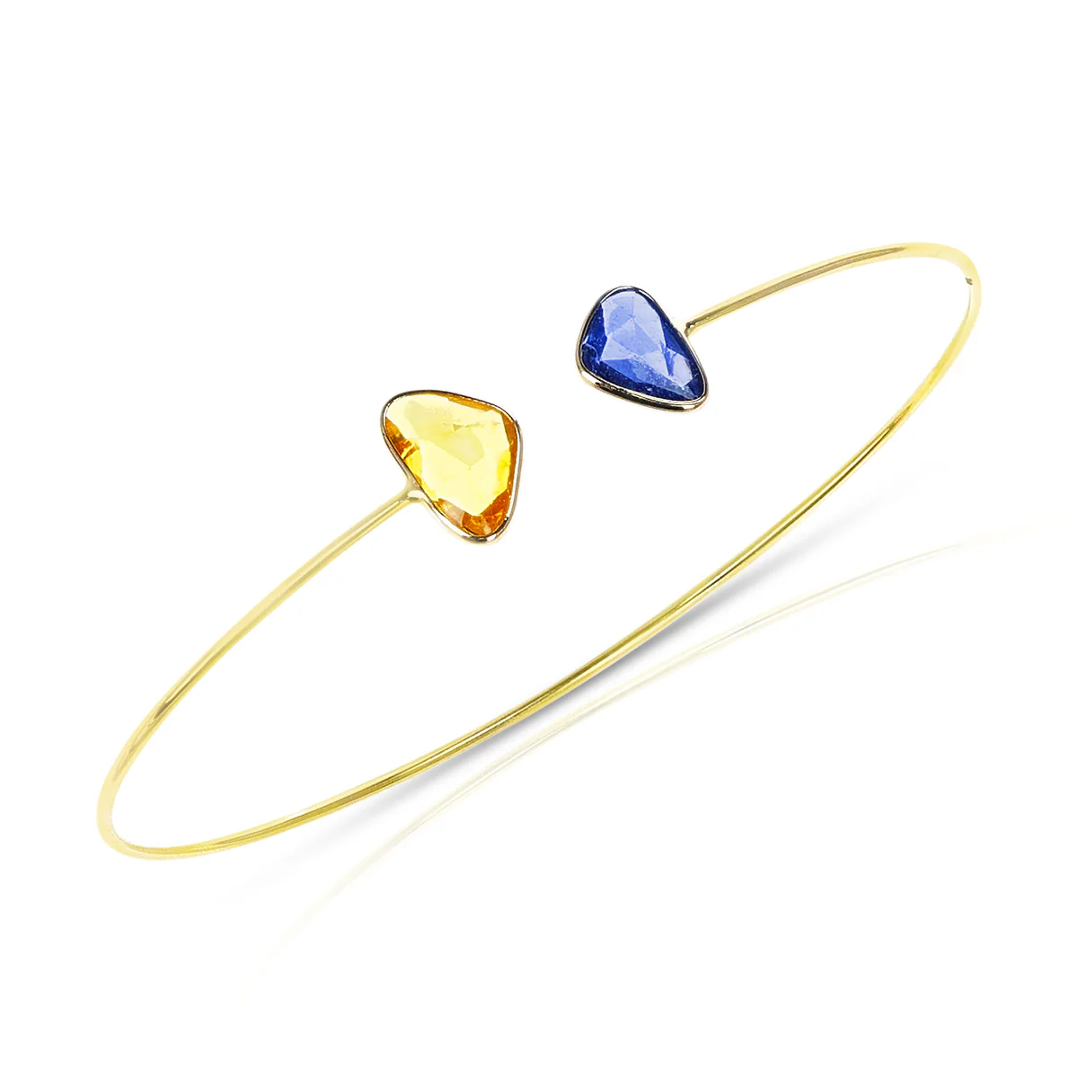Mixed Shape Blue and Yellow Sapphire Bangle, 18k