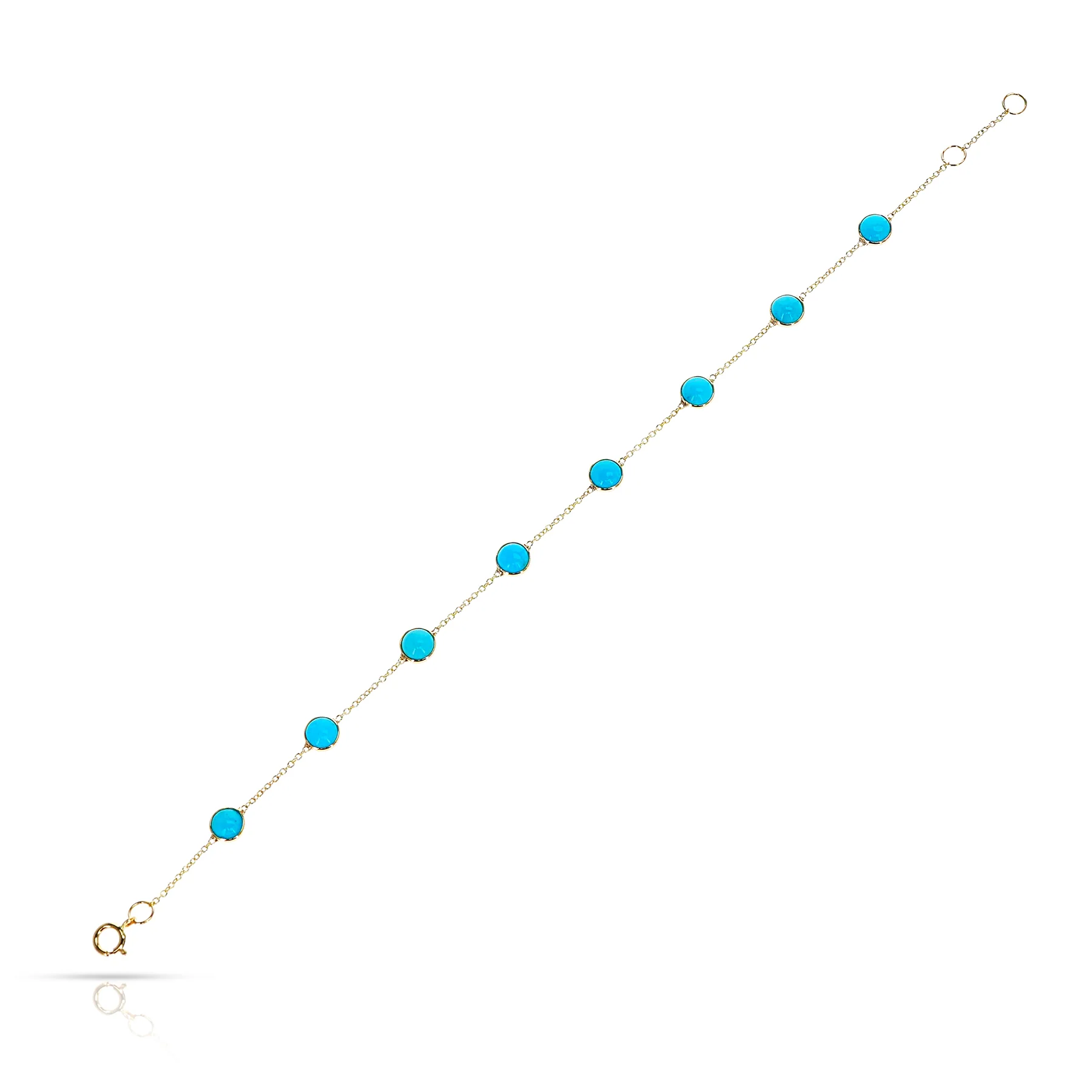 Round Turquoise Cabochon Tennis Bracelet, 18k Yellow Gold