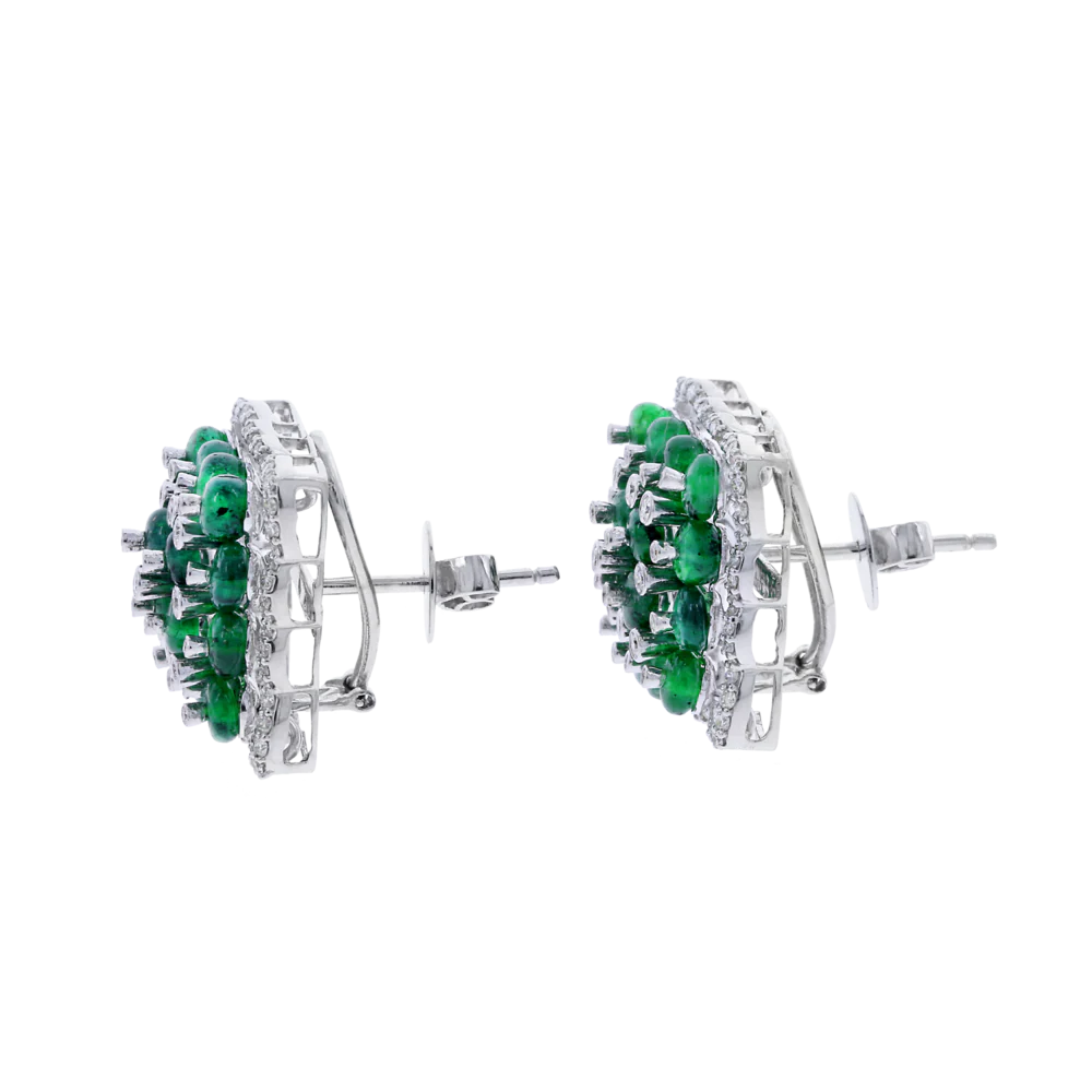 Square Emerald Earrings with Diamonds, 18K White Gold