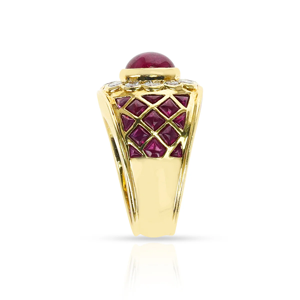 Ruby Cabochon Cocktail Ring with Rubies and Diamonds, 18k