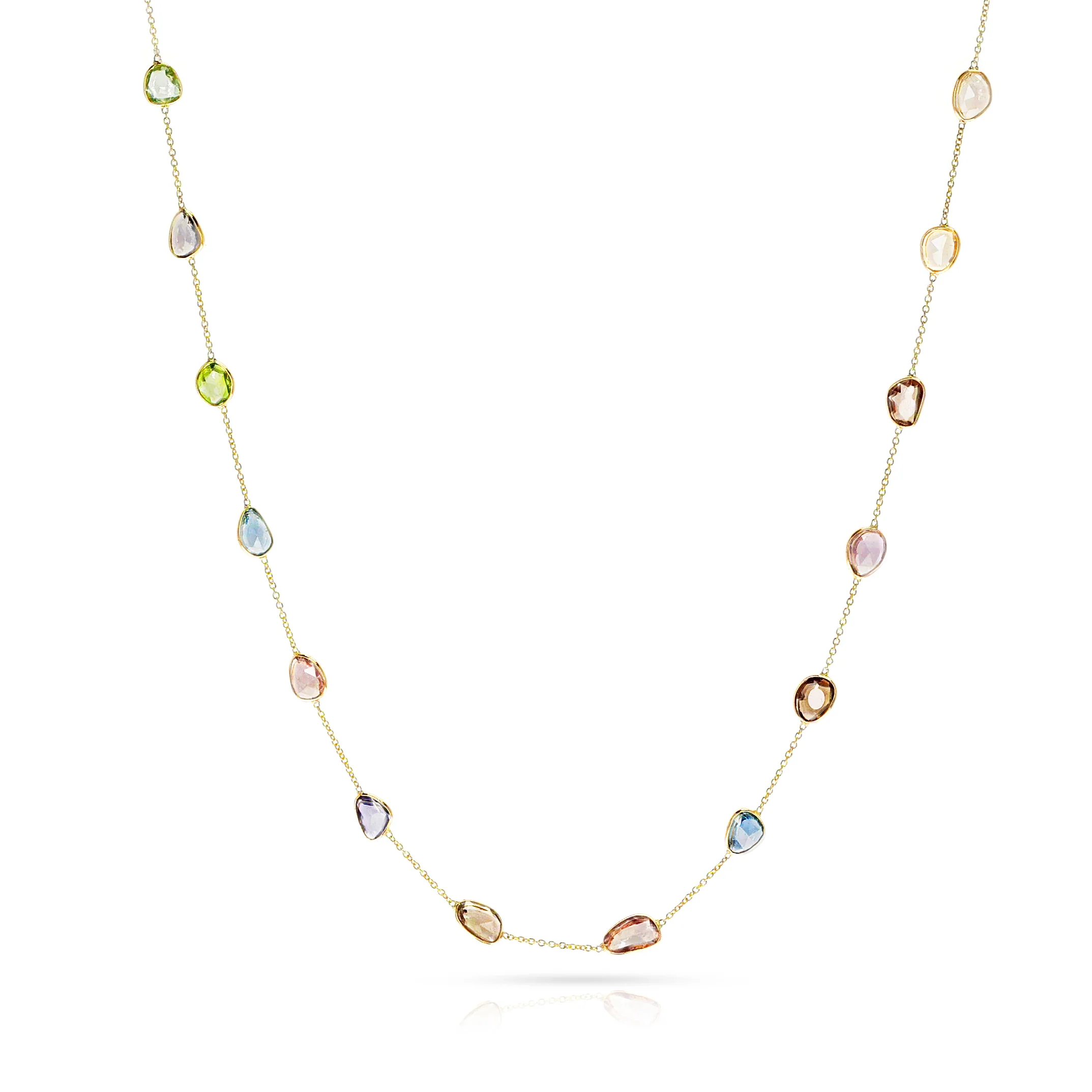 Pastel Multi-Sapphire Rose Cut Necklace, 18K