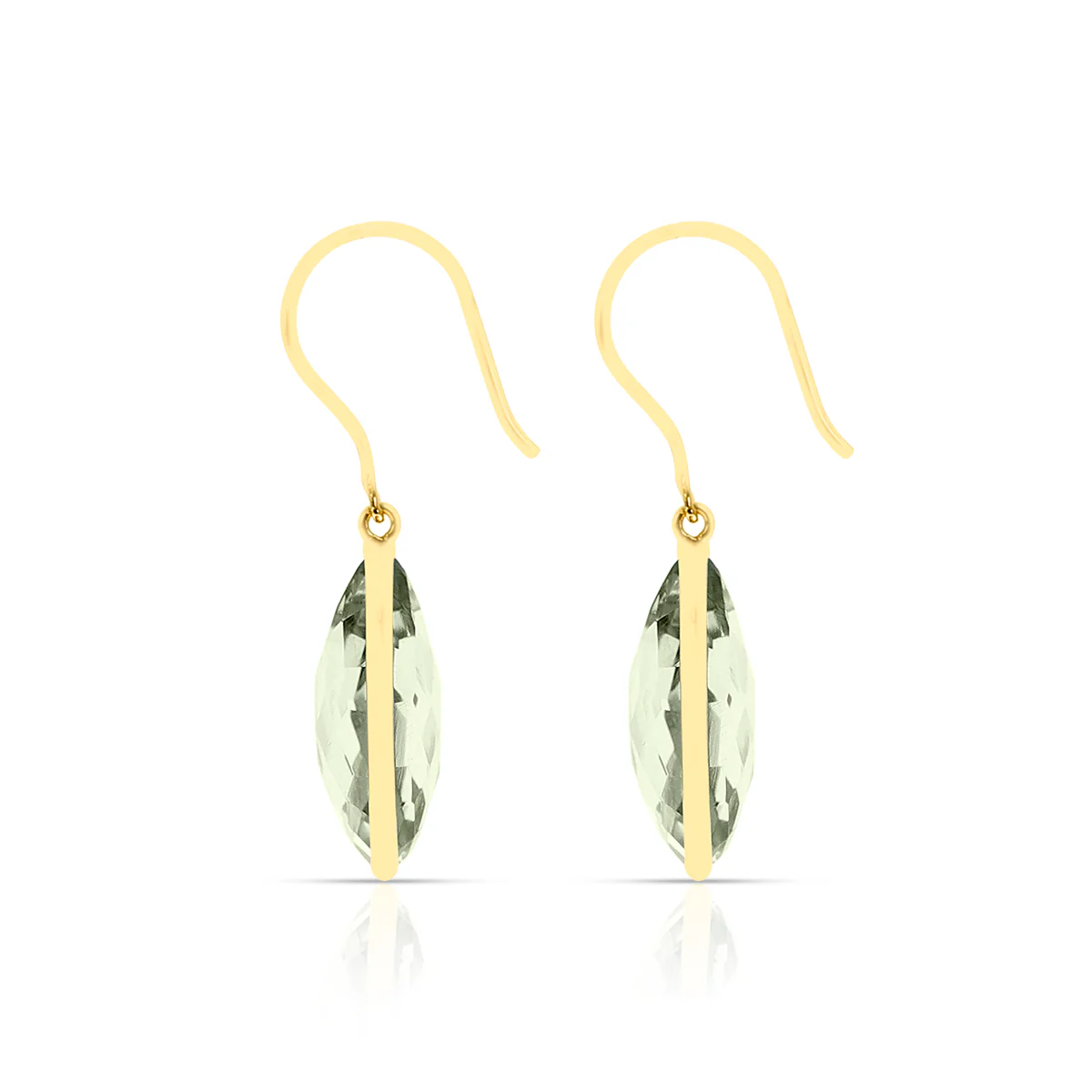 Green Amethyst Pear Shape Dangling Earrings made in 18 Karat Yellow Gold.