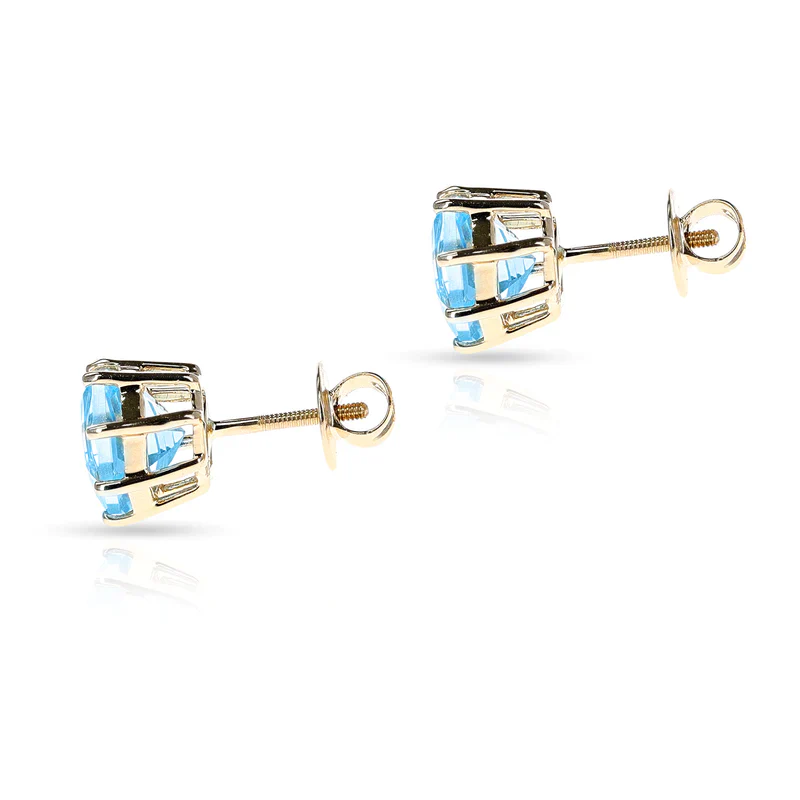 Octagonal Semi-Precious Screw-Back Stud Earrings,14k