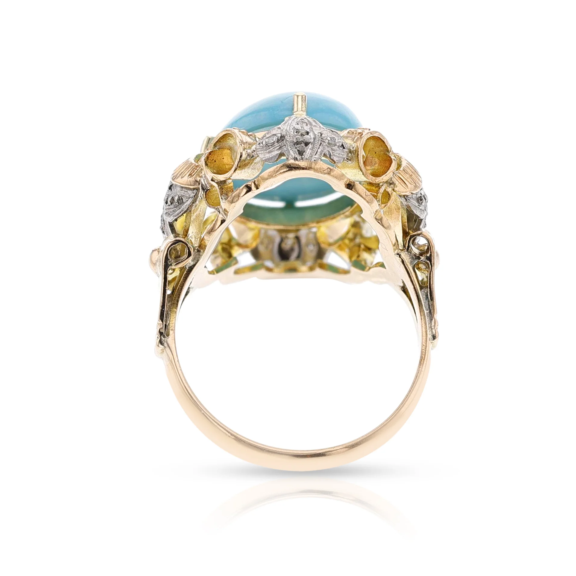 Antique Turquoise Cabochon and Diamond Ring, 18k