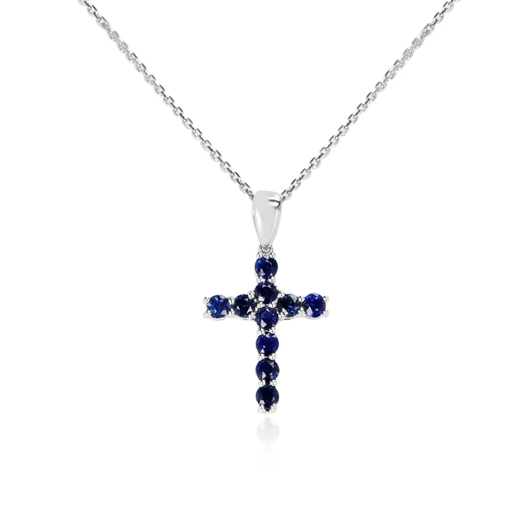 Gemstone Cut-Stone Cross Pendant, 18k