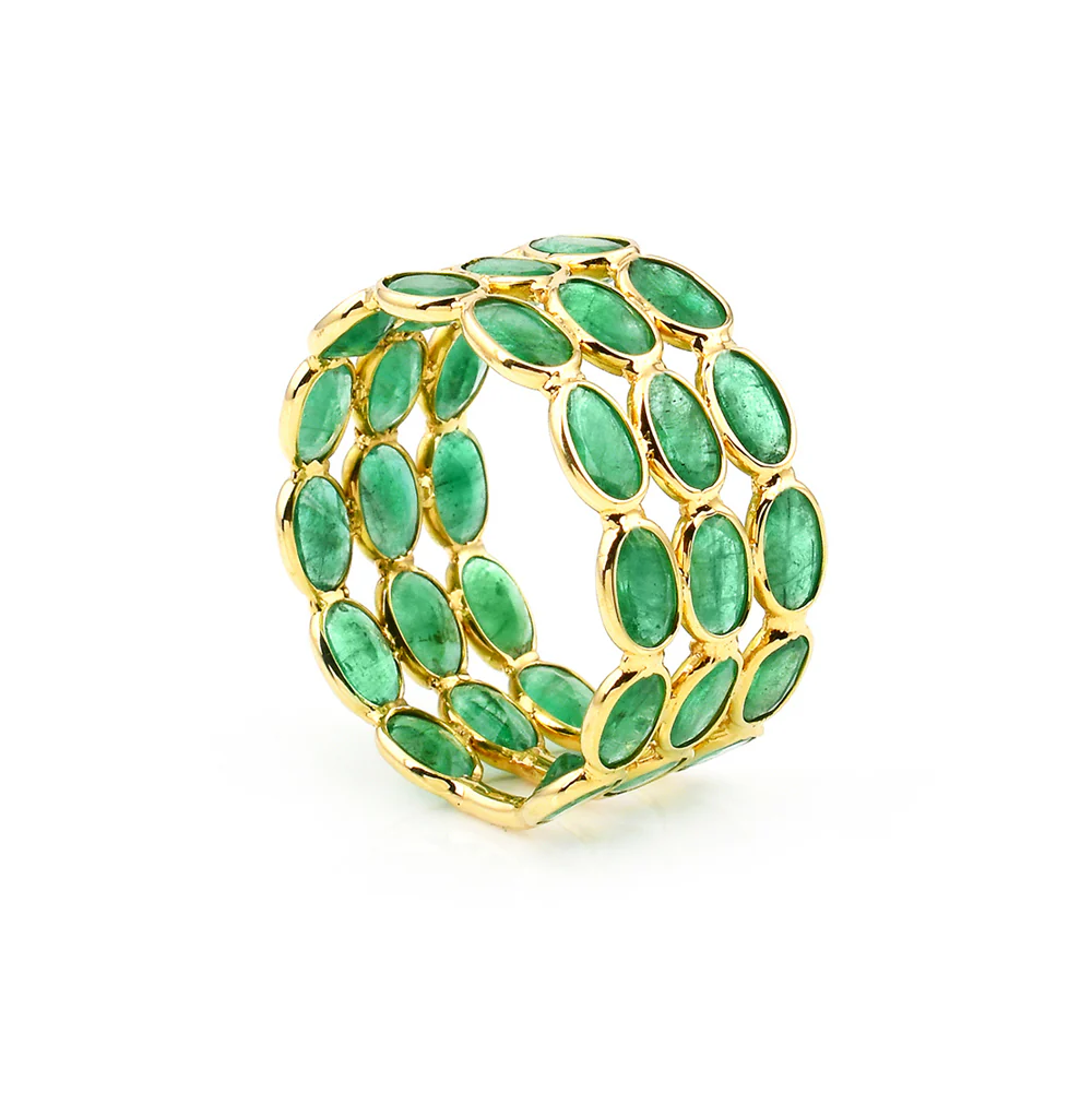 Oval Emerald Triple Layer Band, 18K Gold