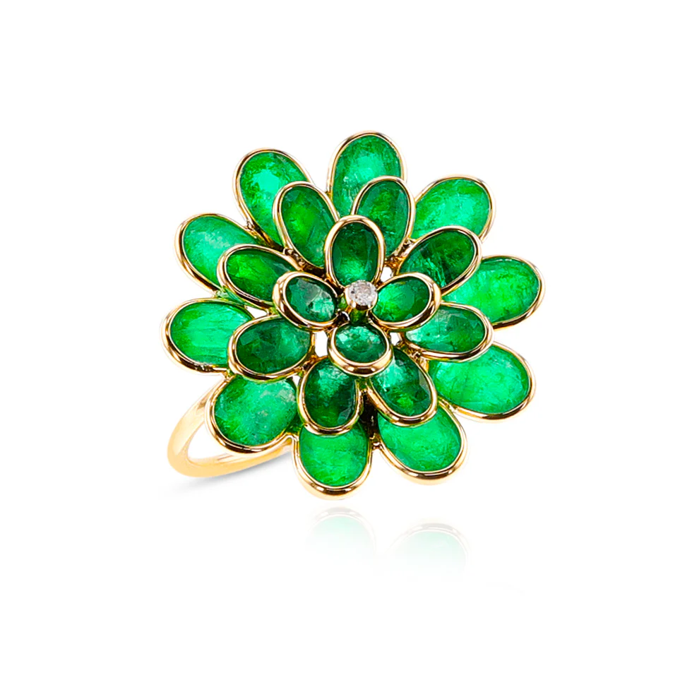 Emerald and Diamond Floral Cocktail Ring, 18K