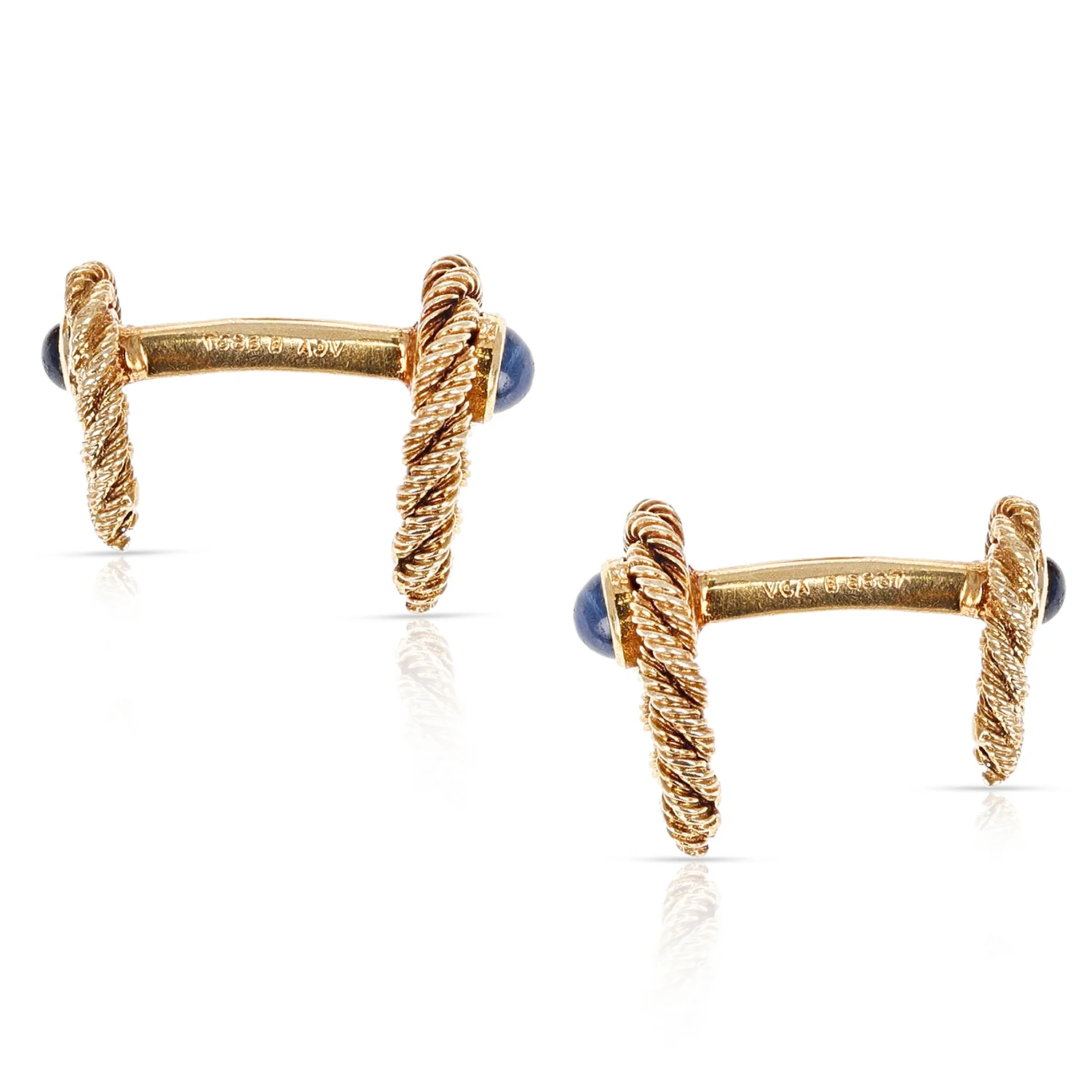 Van Cleef & Arpels Textured Blue Sapphire Cabochon Cufflinks, 18k Yellow Gold