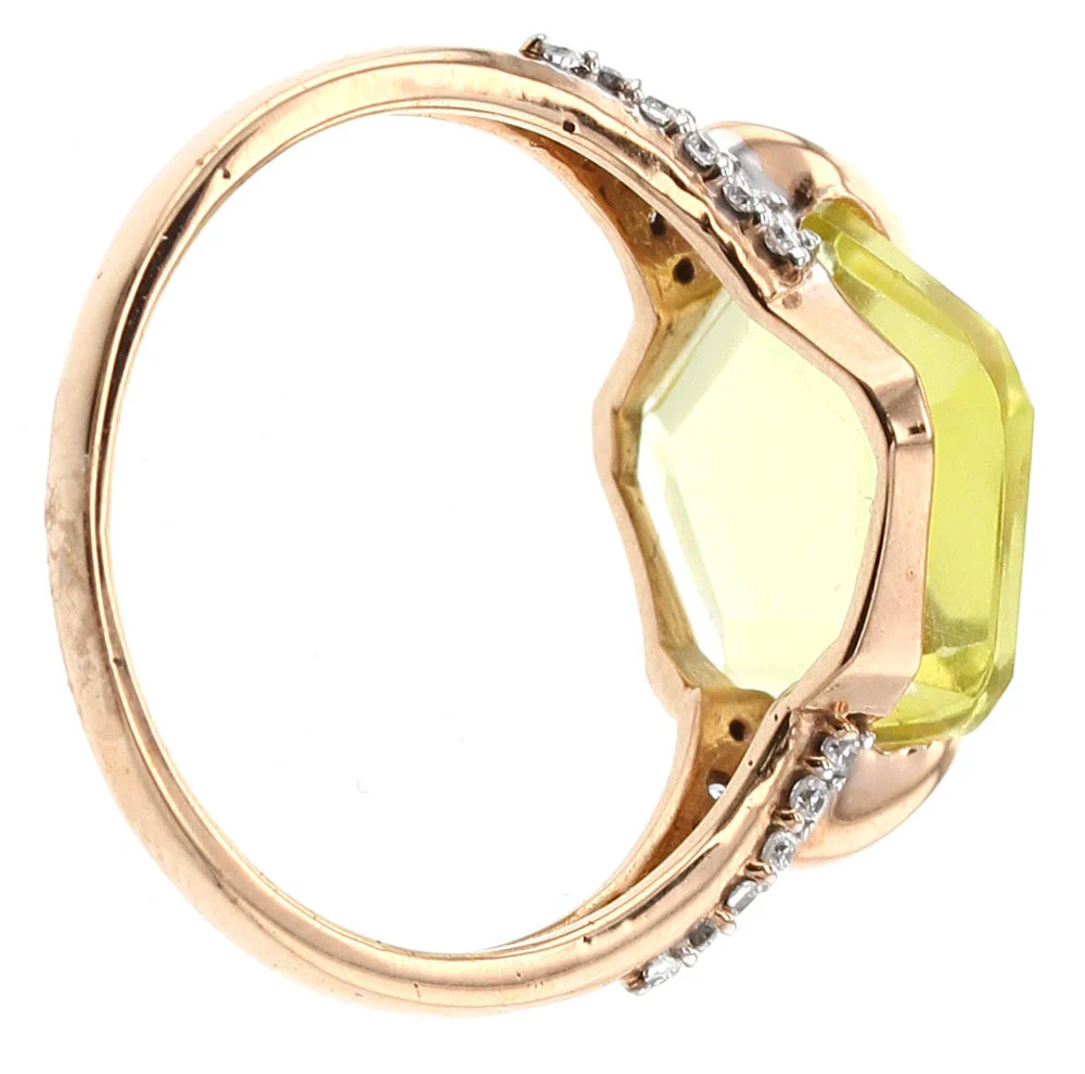 Faceted Lemon Topaz and Diamond Ring, Rose Gold