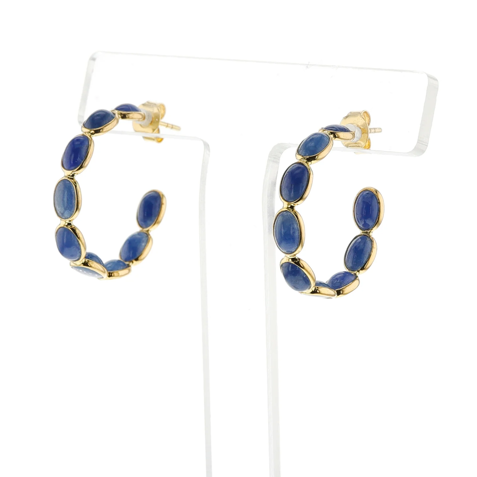 Oval Cabochon Blue Sapphire Hoop Earrings, 18K