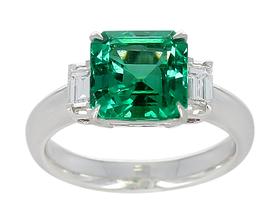 GIA Certified 2.78 Carat Radiant-Cut Colombian Emerald and Diamond Ring, Platinum