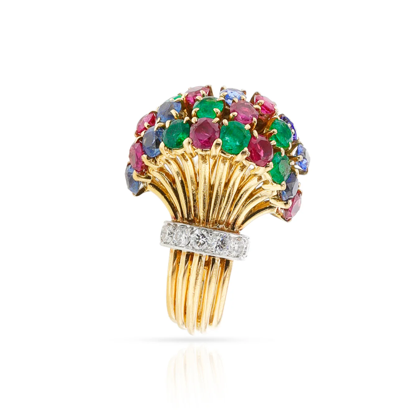 Ruby, Emerald, Sapphire, Diamond Cocktail Ring, 18k