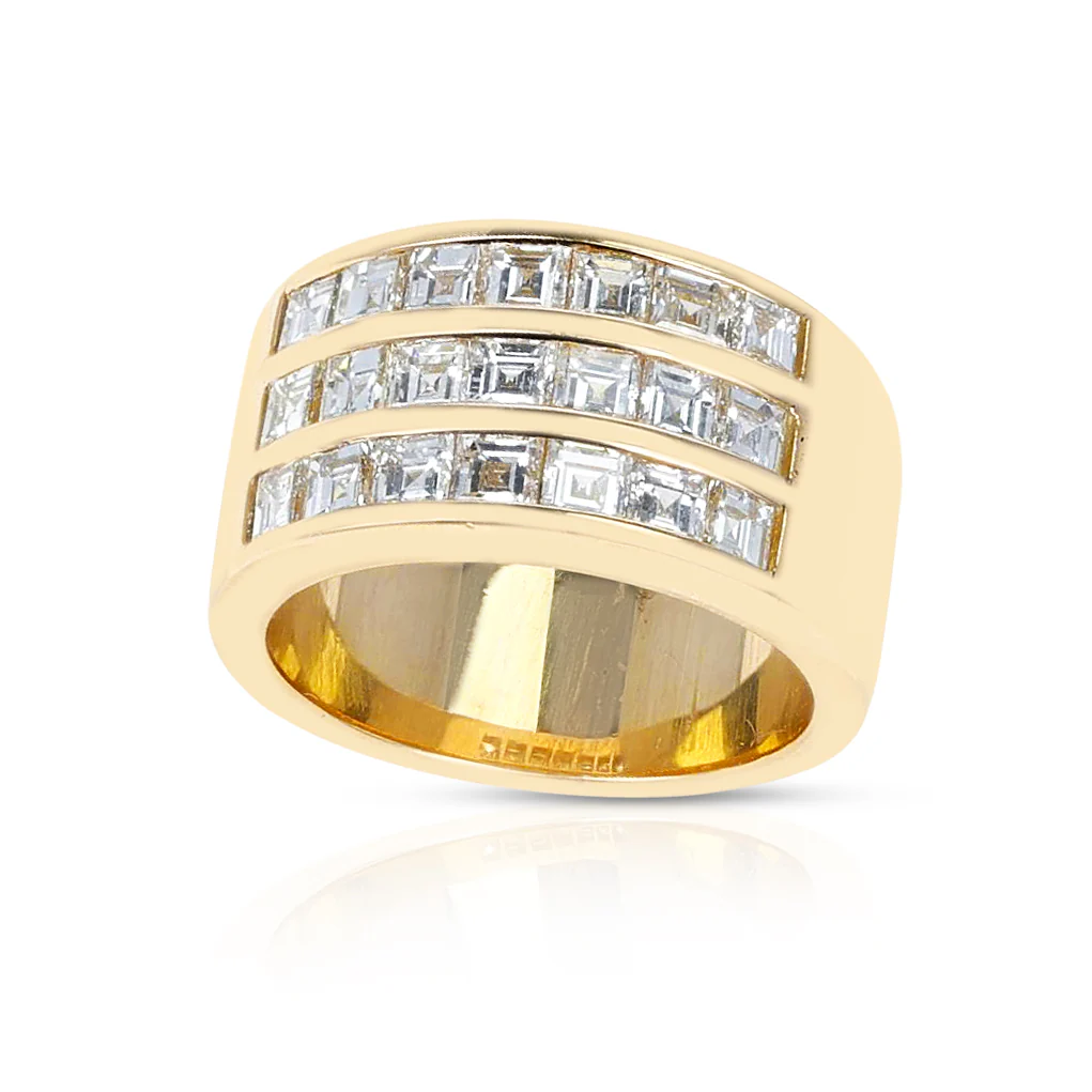 Three Row Diamond Band, 18K Yellow Gold