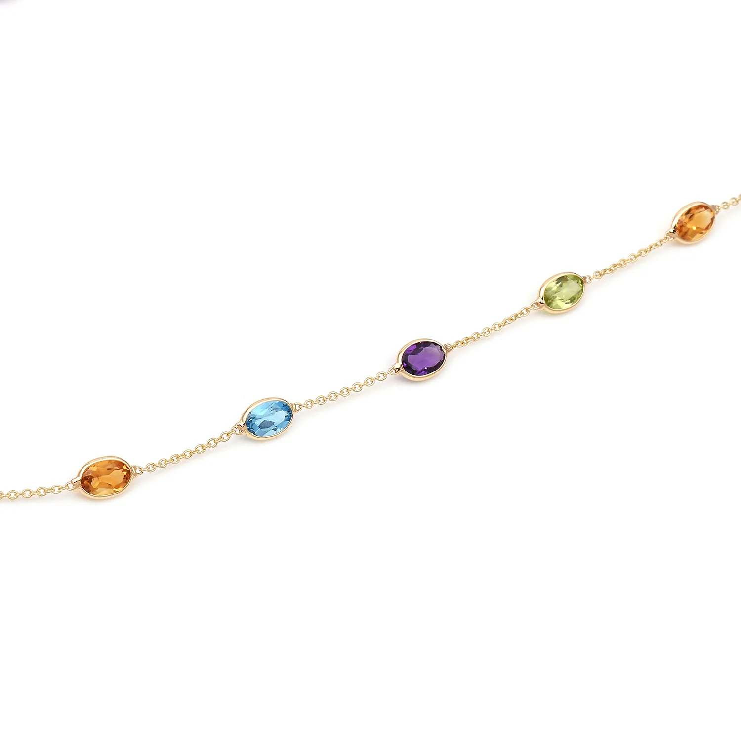 Amethyst, Citrine, Blue Topaz, Peridot Multi-Stone Necklace, 18 Karat Gold