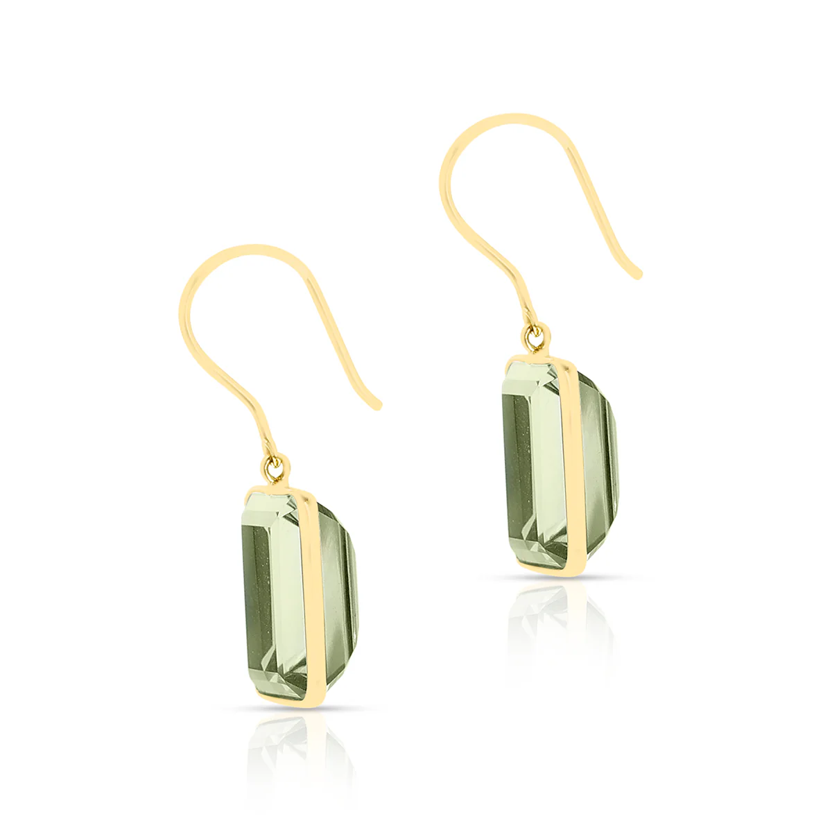 Green Amethyst Rectangular Step-Cut Shape Dangling Earrings made in 18 Karat Yellow Gold.