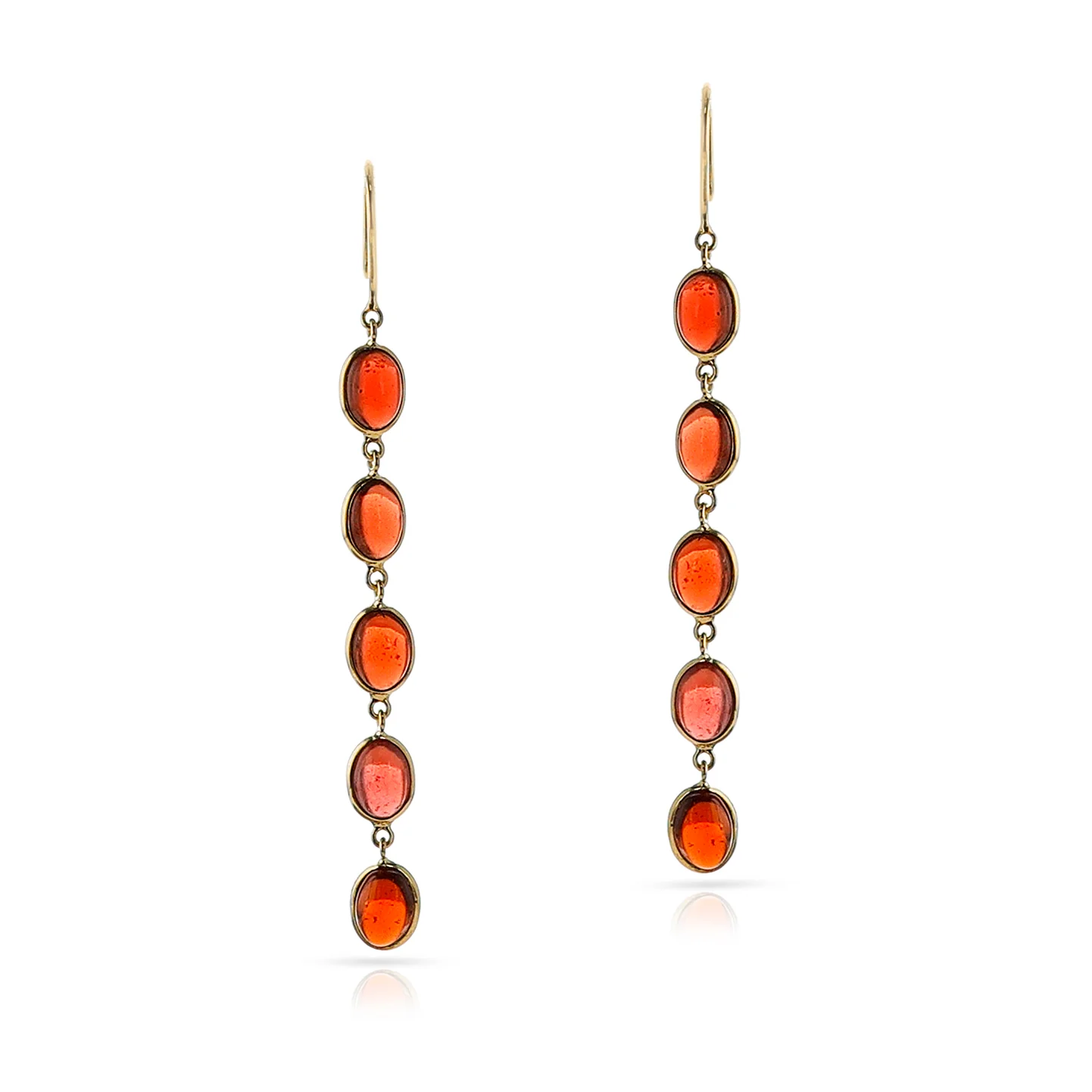 Five Oval Garnet Cabochon Dangling Earrings, 18K